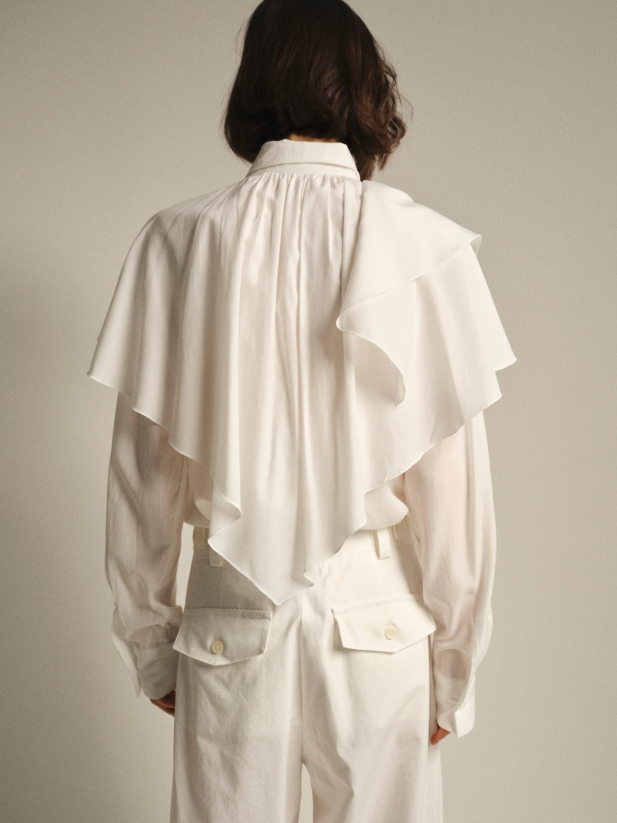 Scarf-Overlay Blouse, Ivory - Image 4