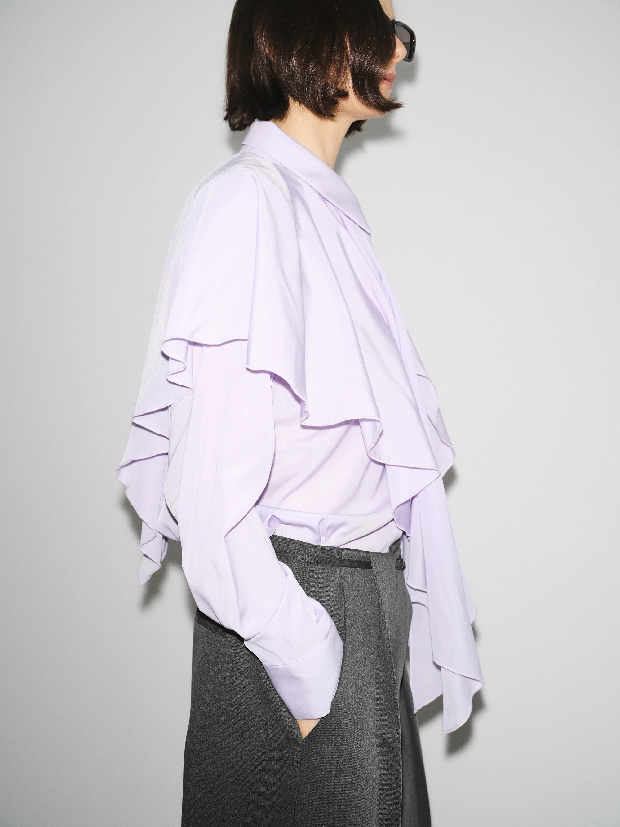 Scarf-Overlay Blouse, Purple