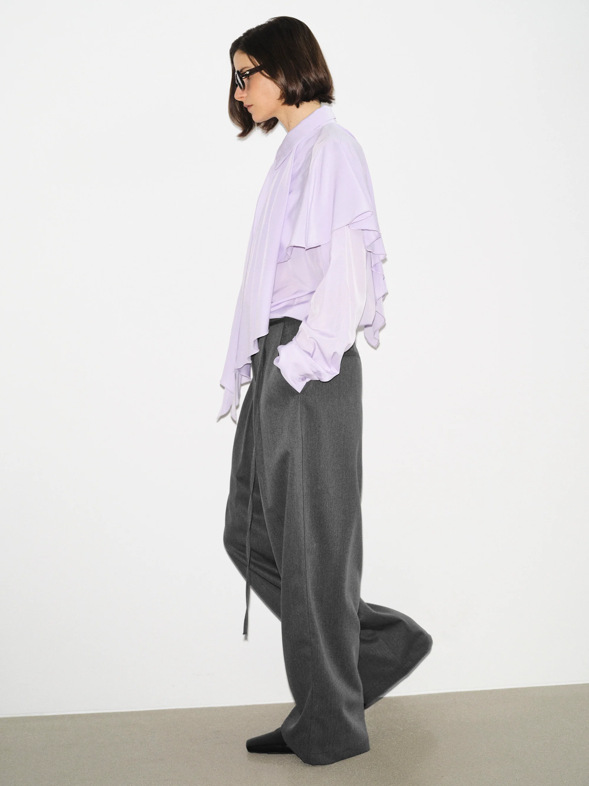 Scarf-Overlay Blouse, Purple - Image 5