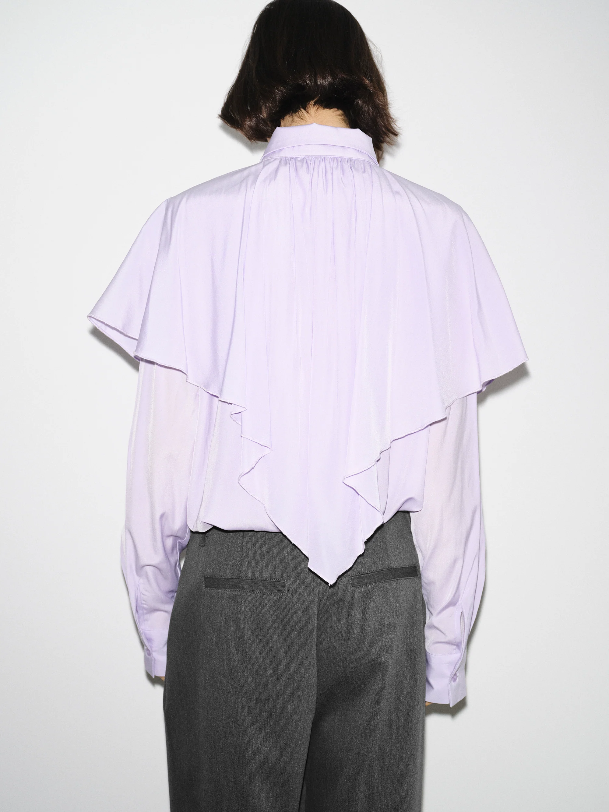Scarf-Overlay Blouse, Purple - Image 6
