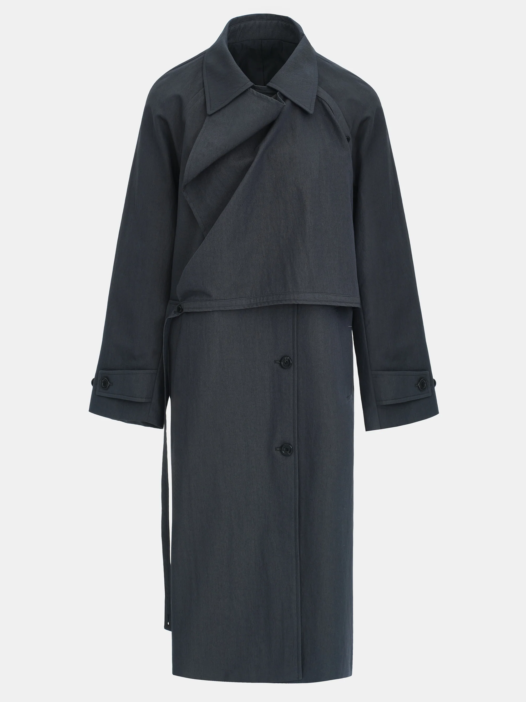 Scarf Panel Trench Coat, Charcoal