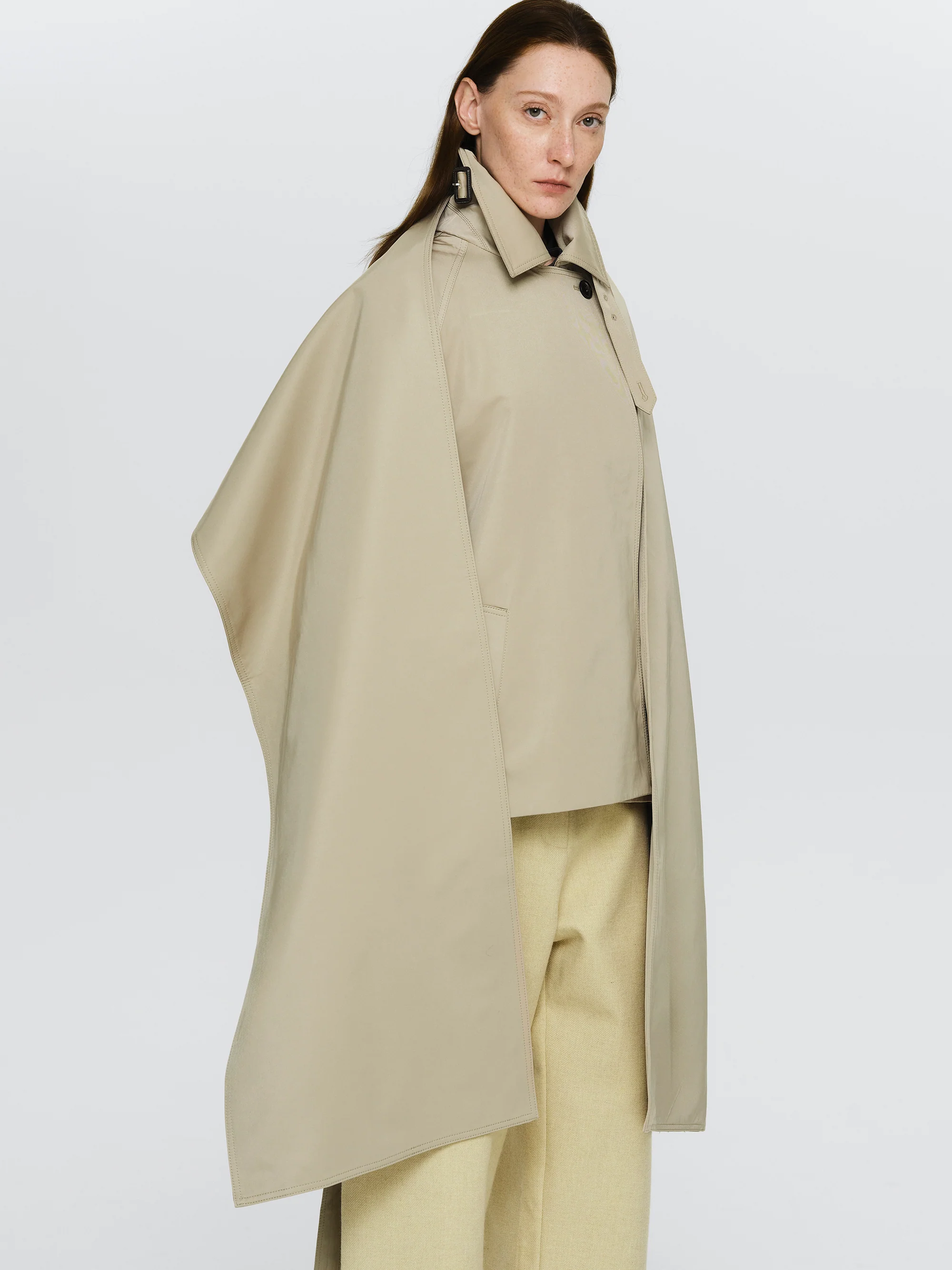 Scarf Short Trench Coat, Beige - Image 2