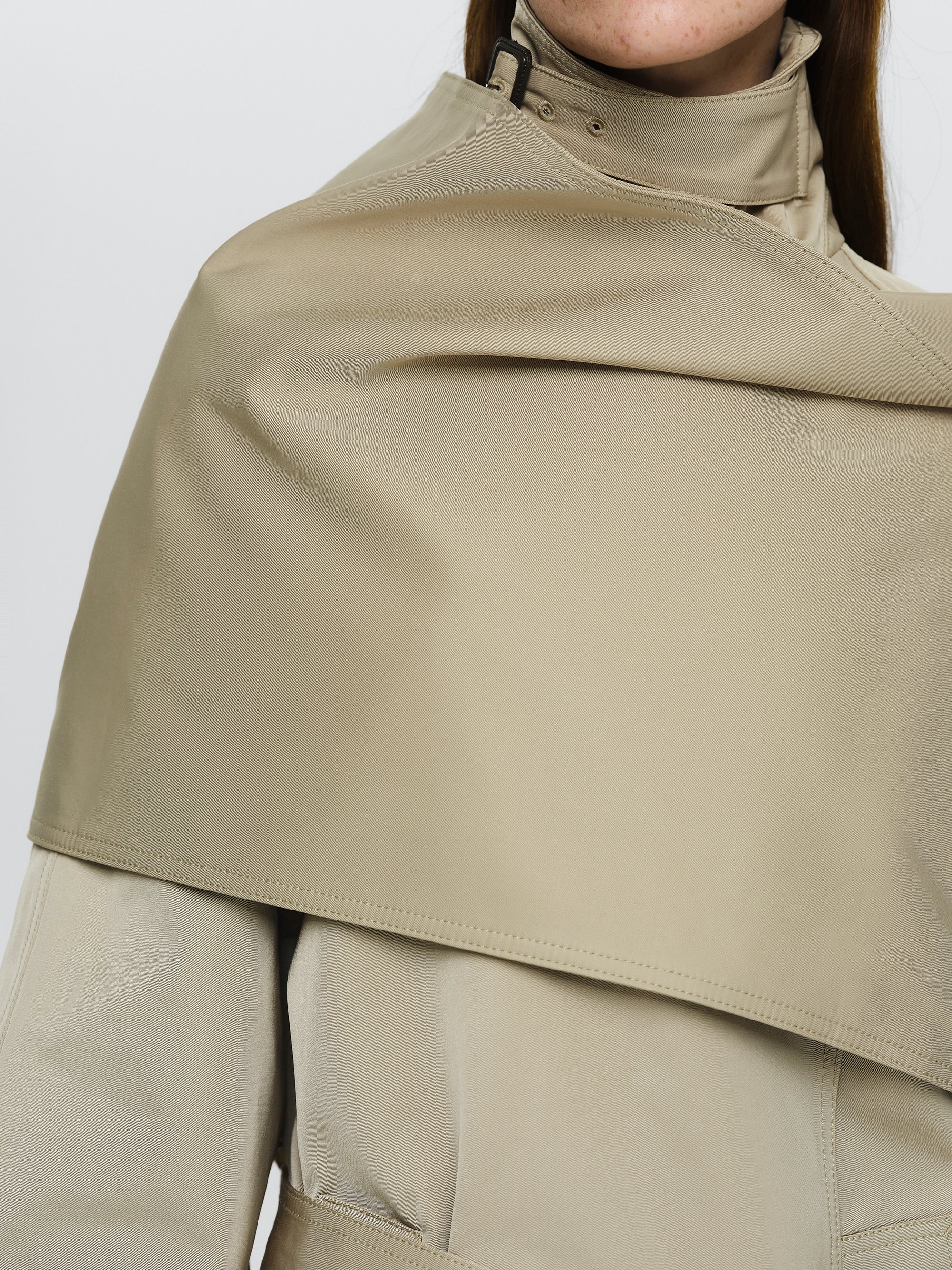 Scarf Short Trench Coat, Beige - Image 3