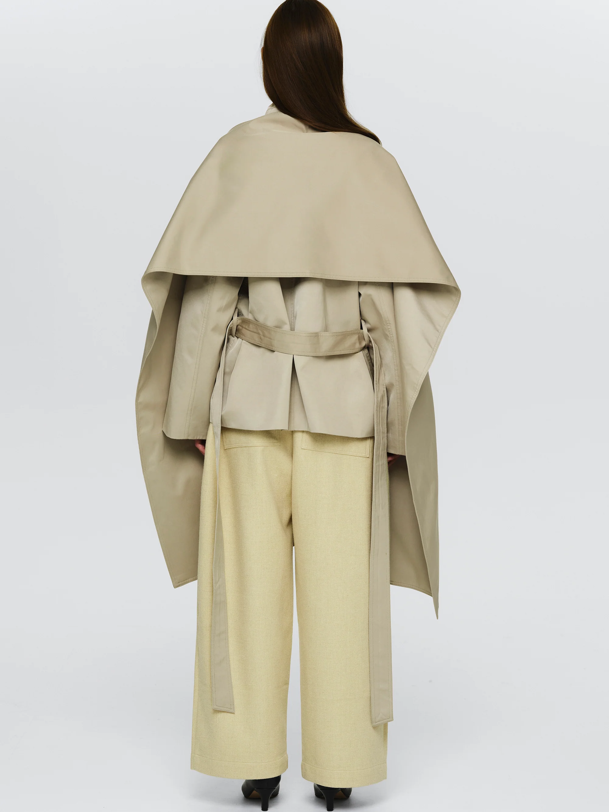 Scarf Short Trench Coat, Beige - Image 4