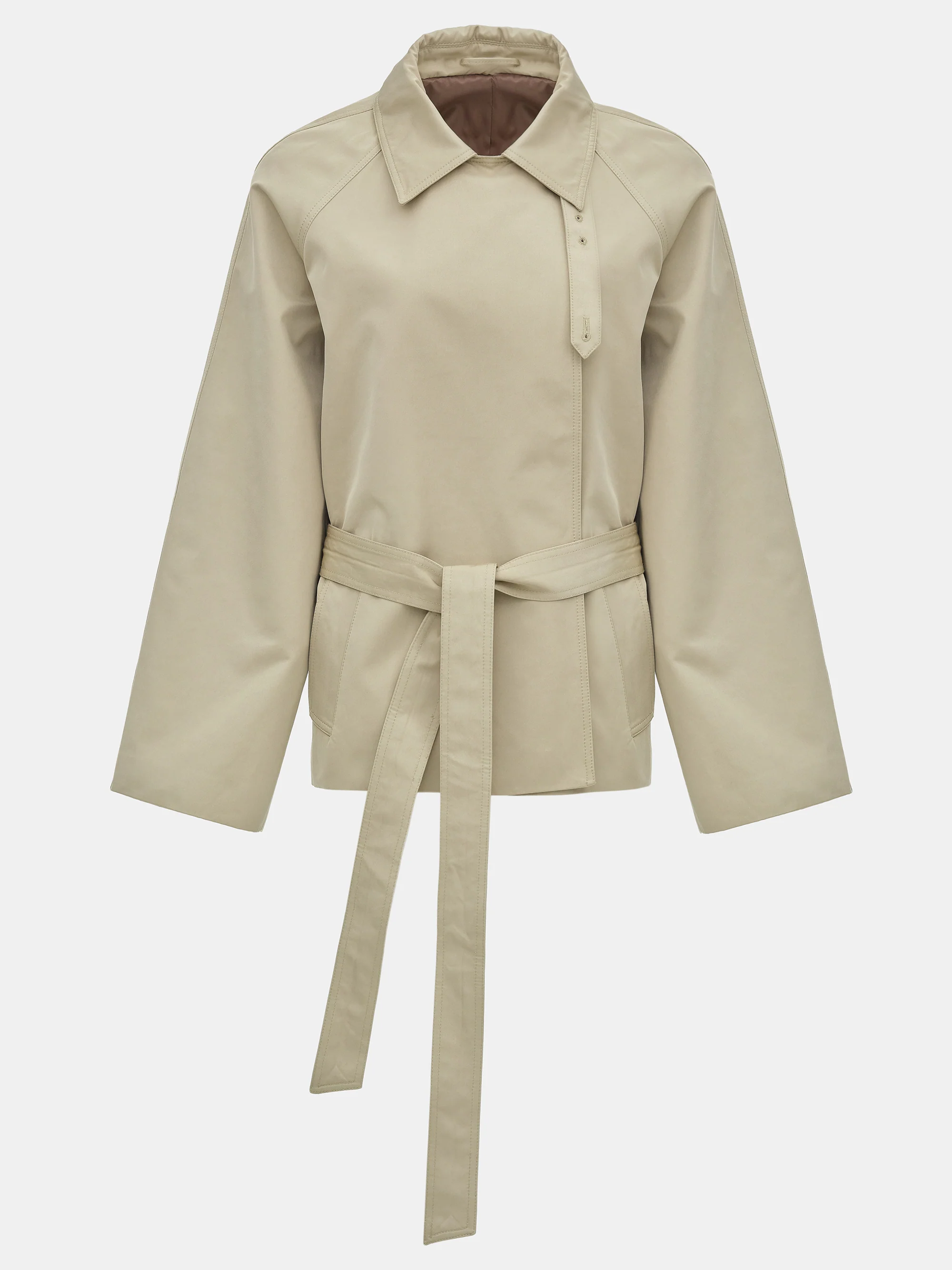 Scarf Short Trench Coat, Beige - Image 5
