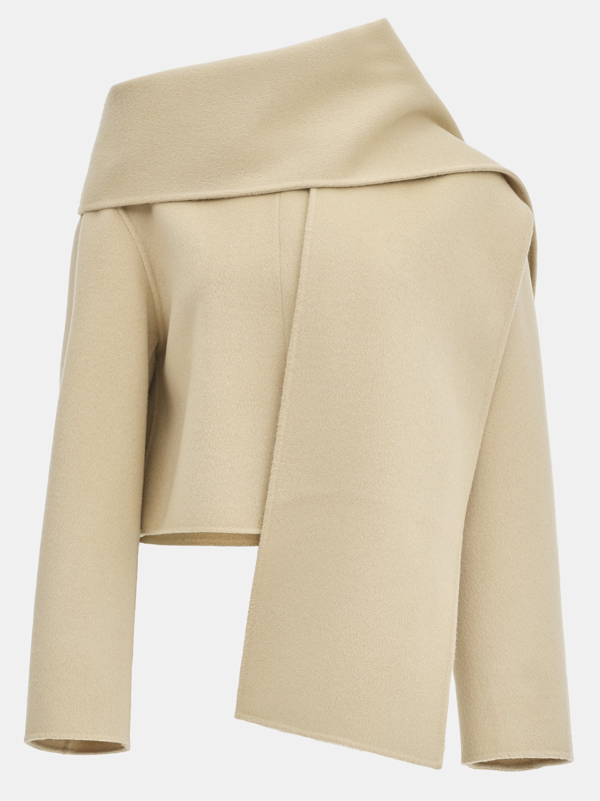 Scarf Wool Short Coat, Beige - Image 5