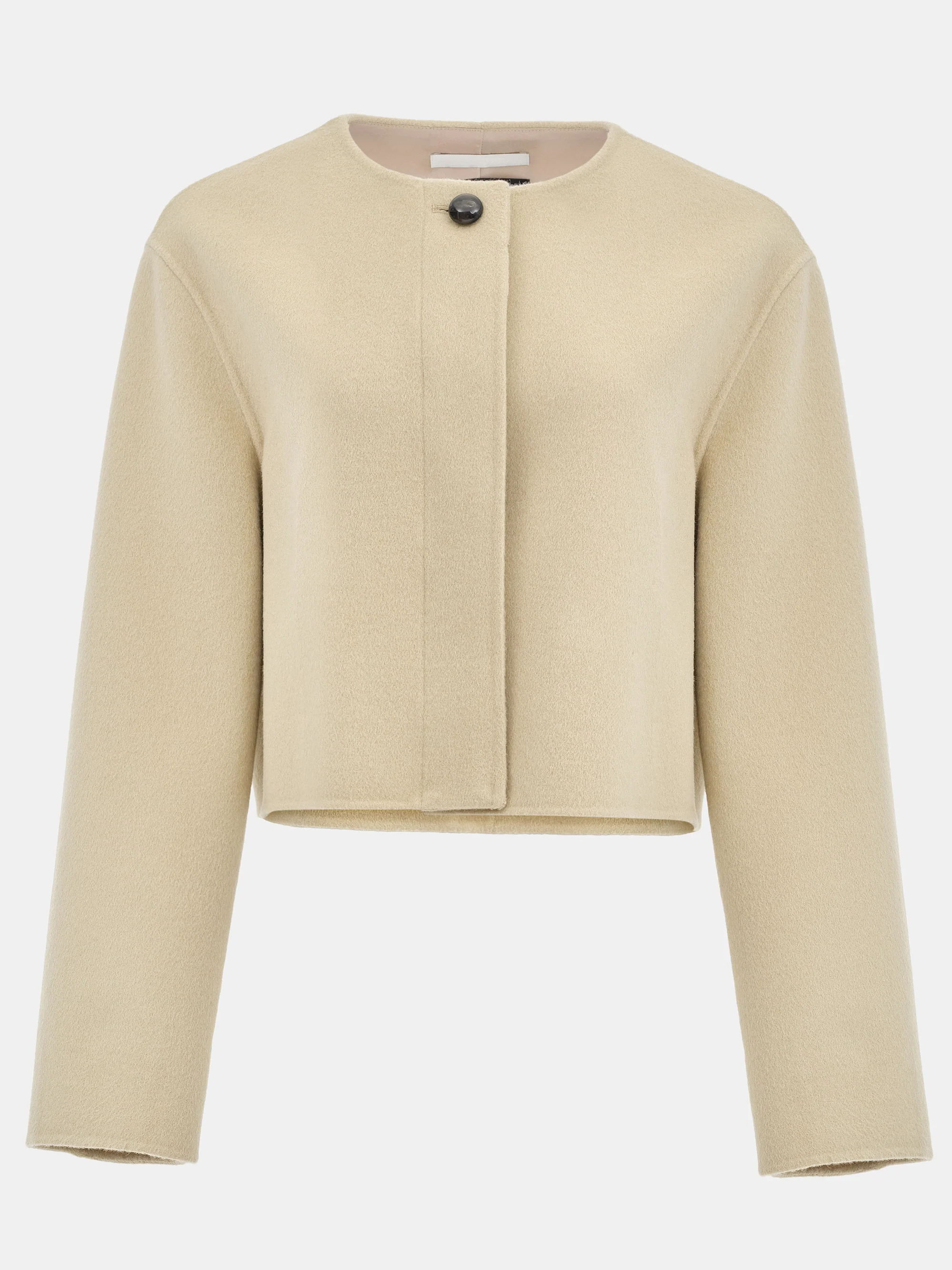 Scarf Wool Short Coat, Beige - Image 6