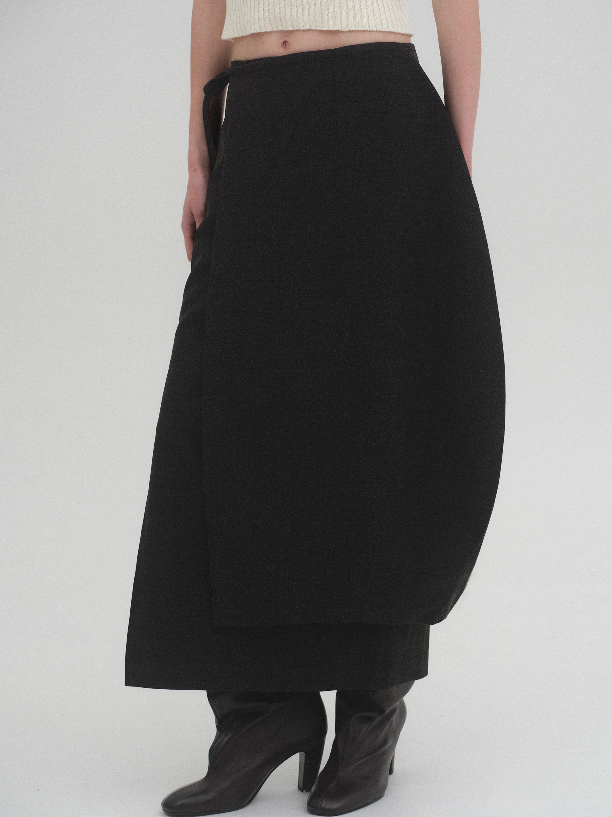 Sculpted Wrap Skirt, Charcoal