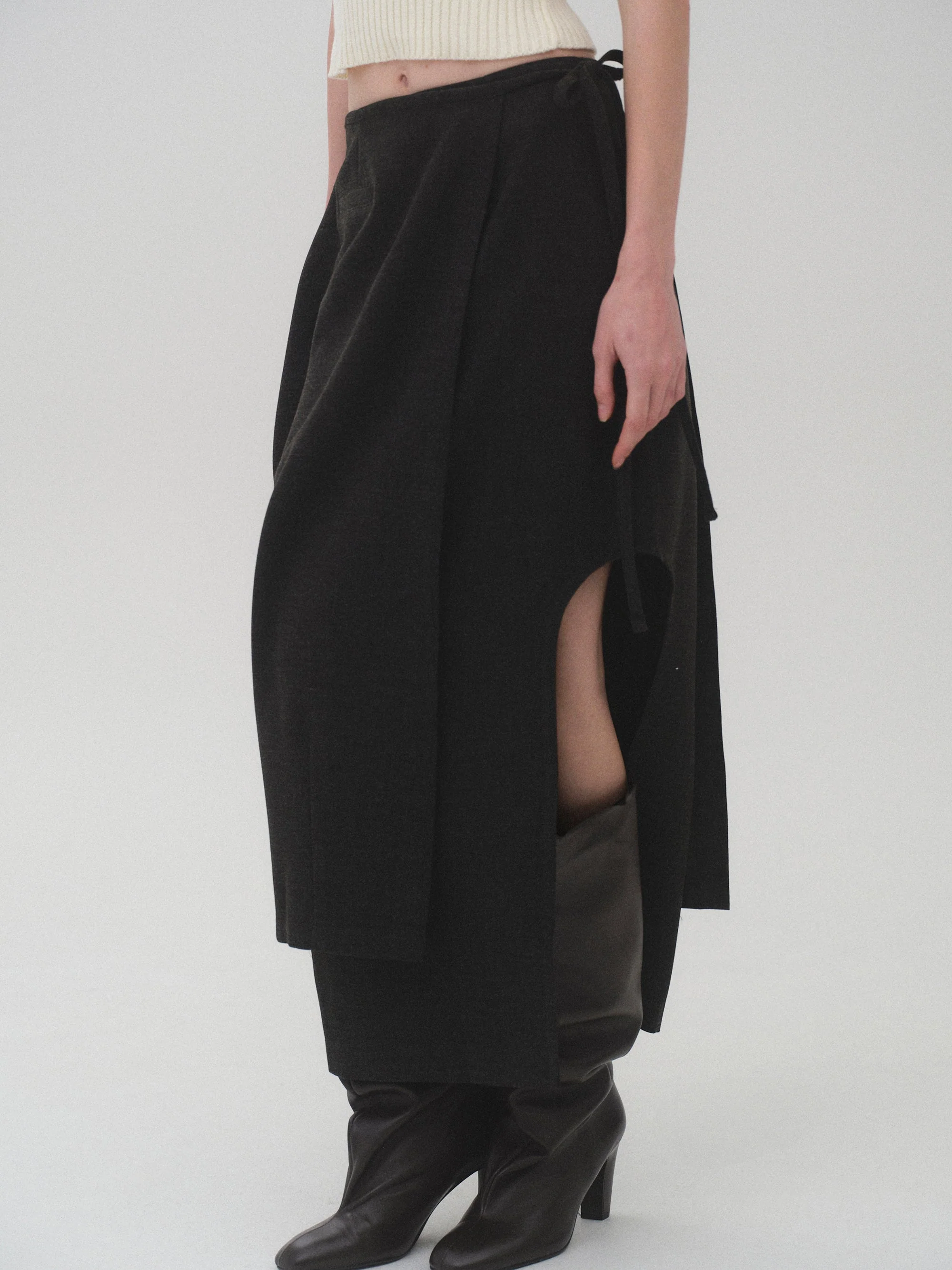 Sculpted Wrap Skirt, Charcoal - Image 2