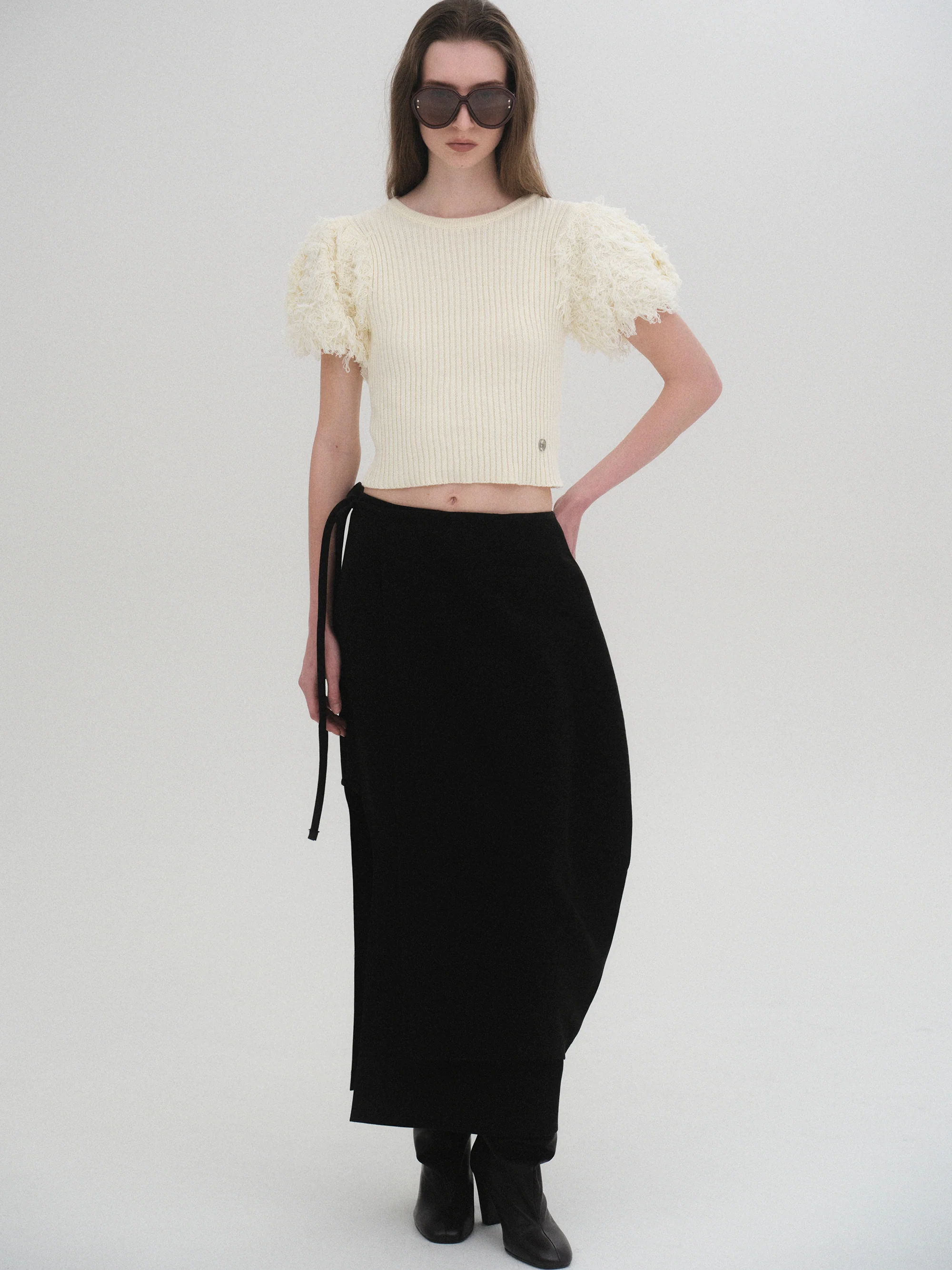 Sculpted Wrap Skirt, Charcoal - Image 3