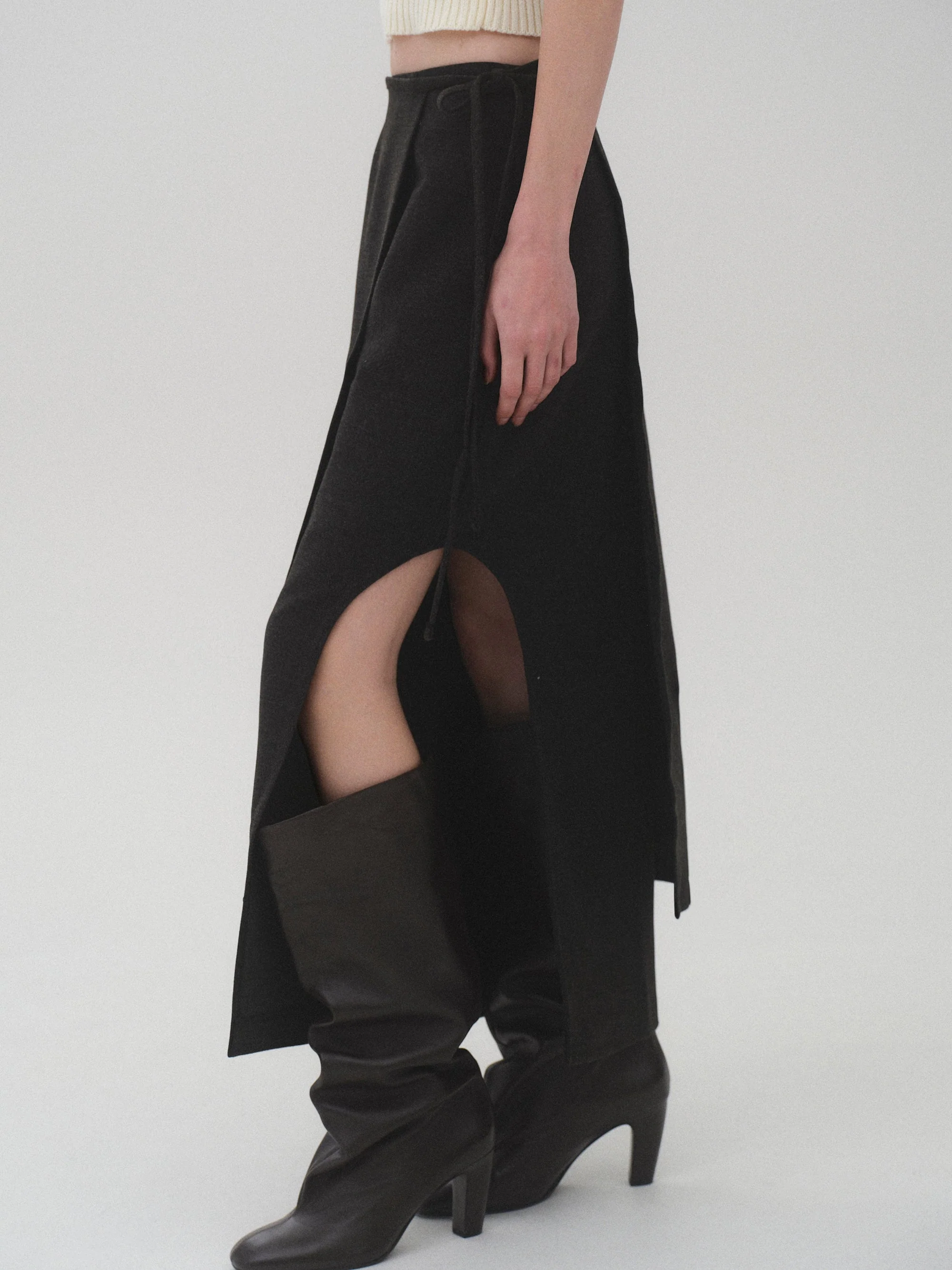 Sculpted Wrap Skirt, Charcoal - Image 4