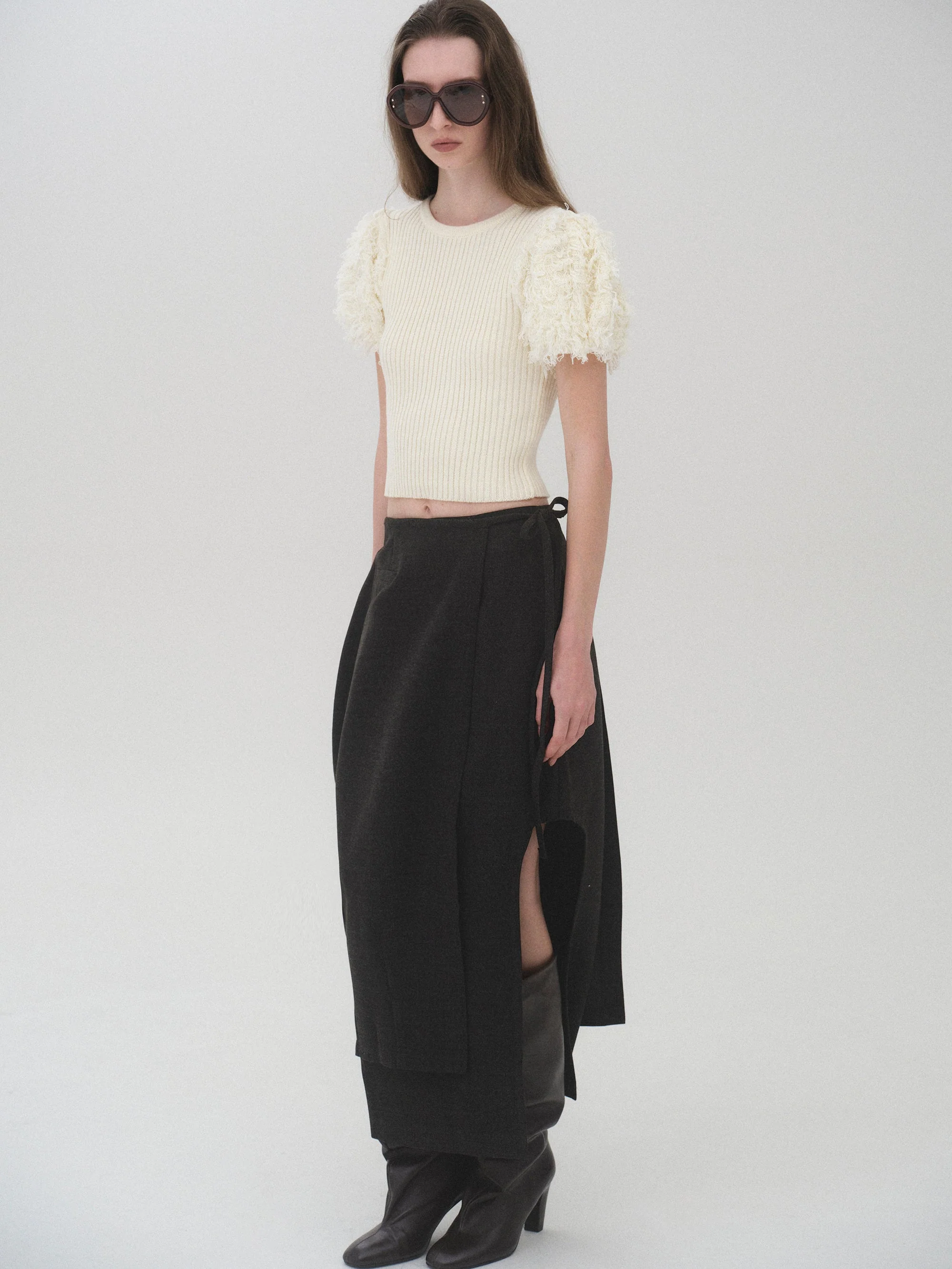 Sculpted Wrap Skirt, Charcoal - Image 5
