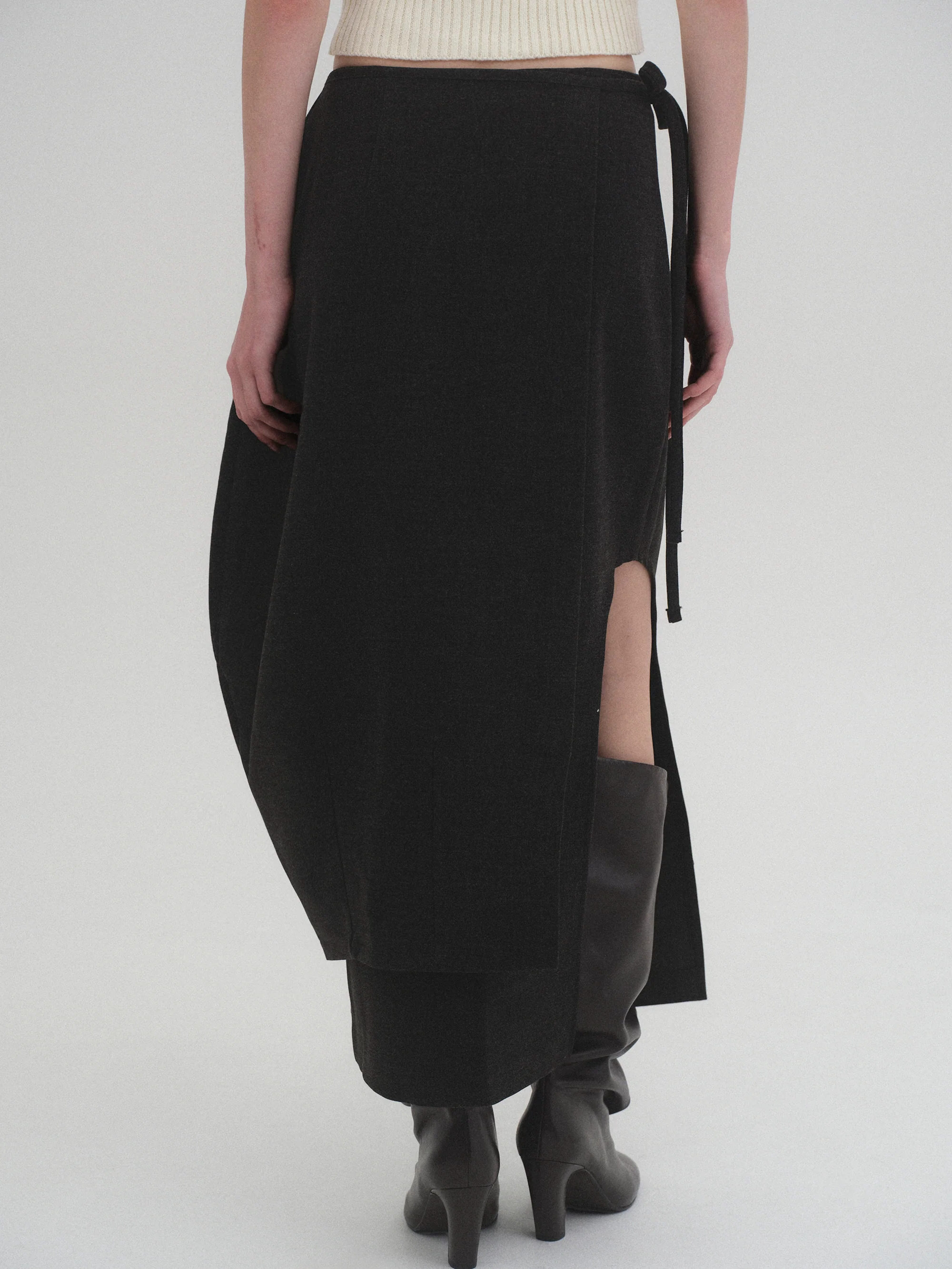 Sculpted Wrap Skirt, Charcoal - Image 7