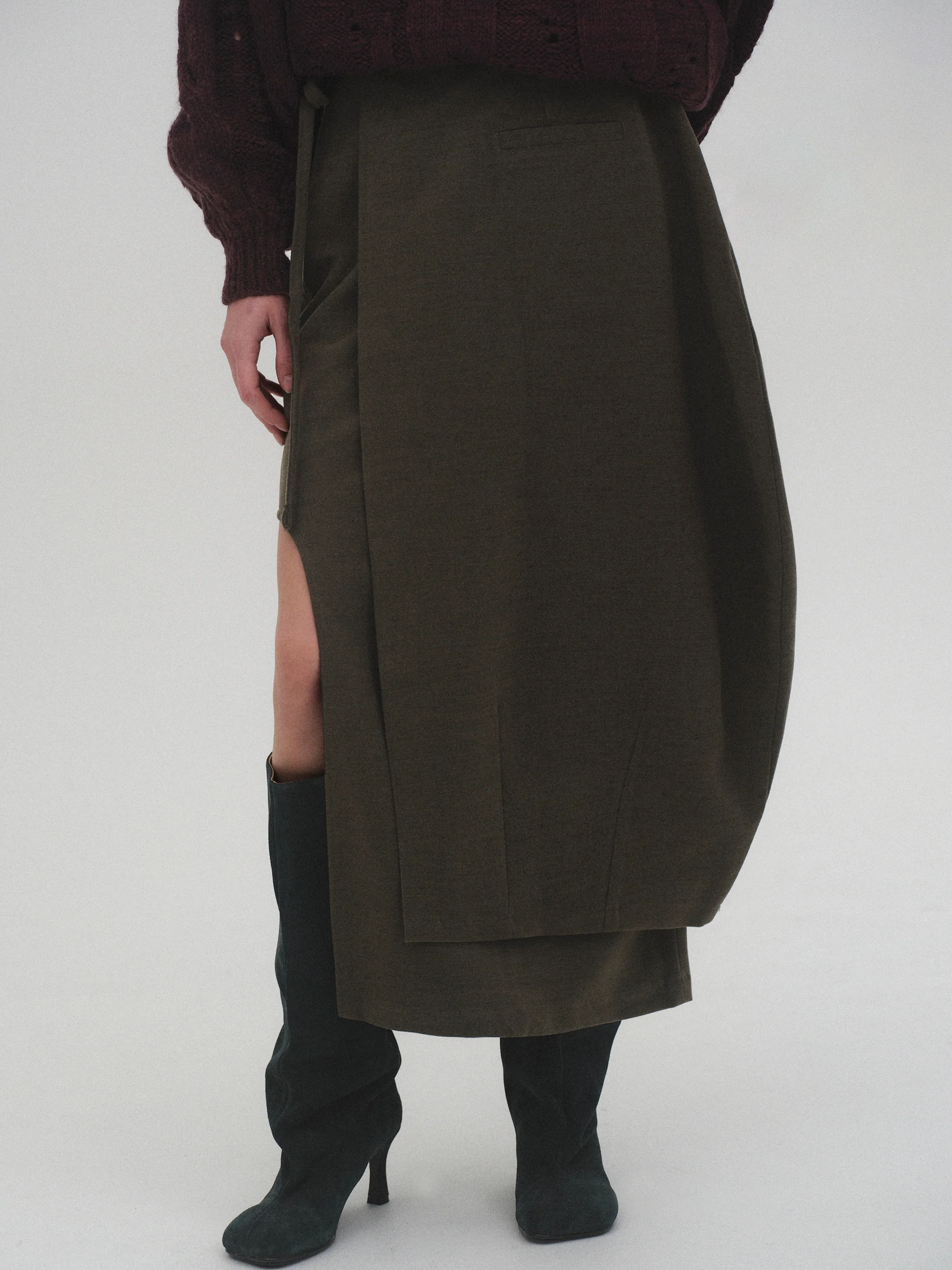 Sculpted Wrap Skirt, Olive