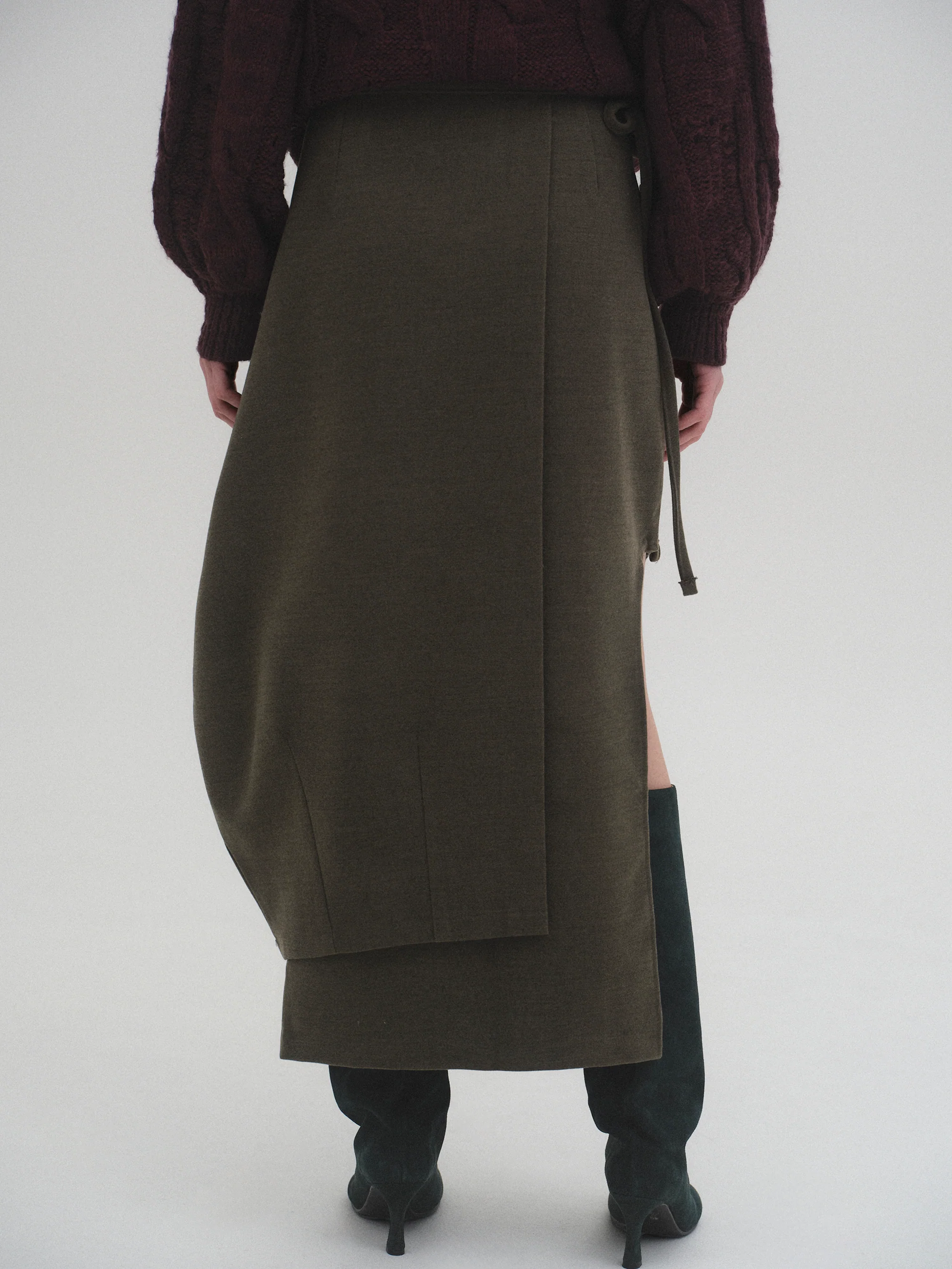 Sculpted Wrap Skirt, Olive - Image 2