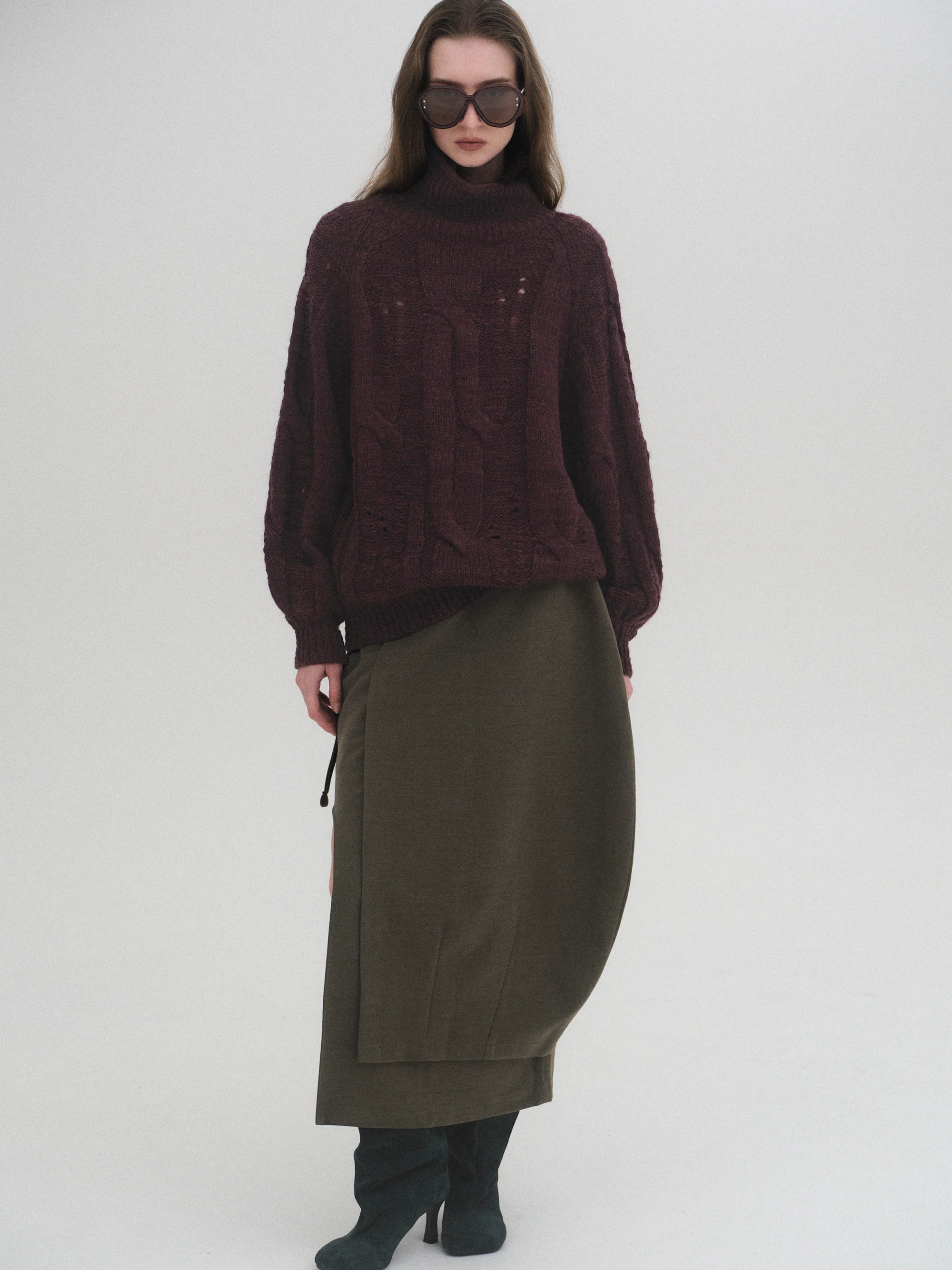 Sculpted Wrap Skirt, Olive - Image 3