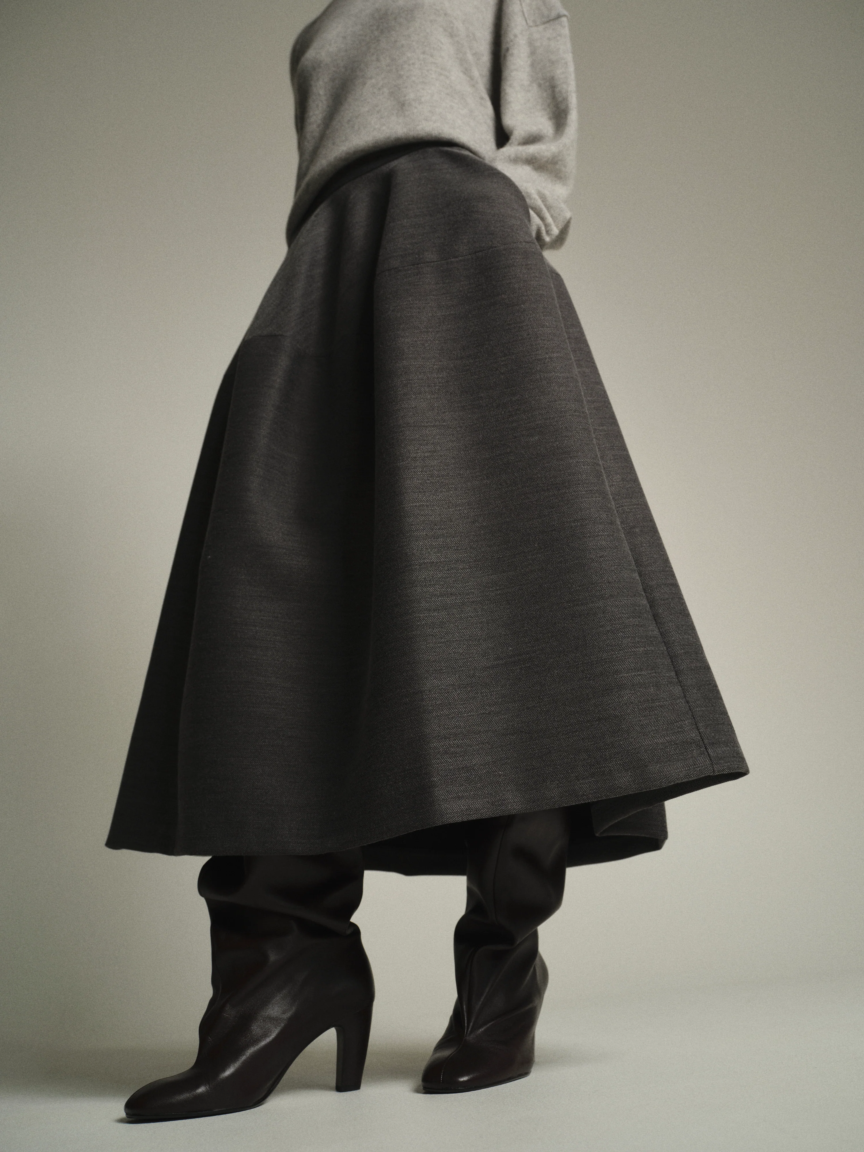 Sculptural Flared Skirt, Charcoal