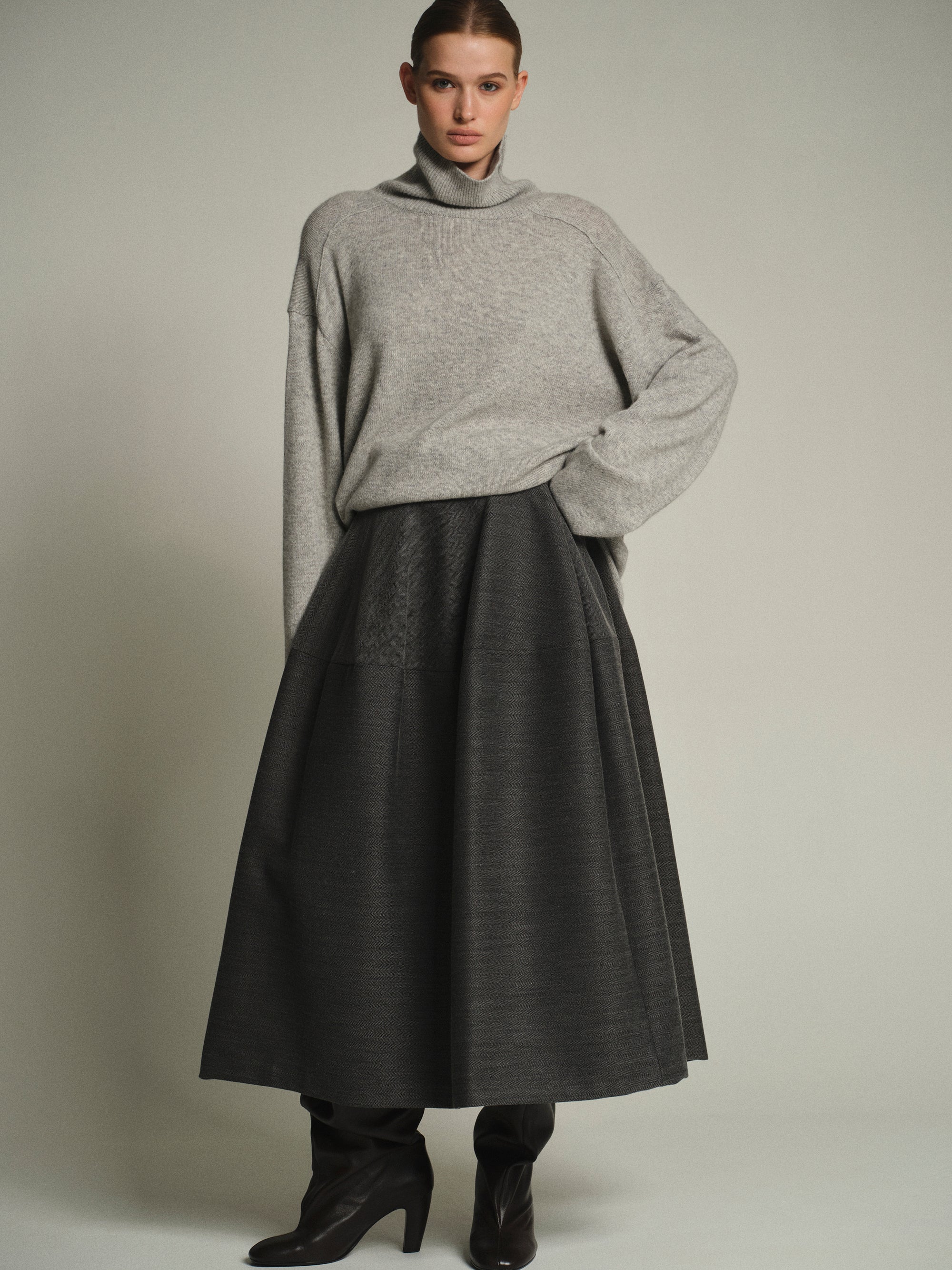 Sculptural Flared Skirt, Charcoal - Image 2