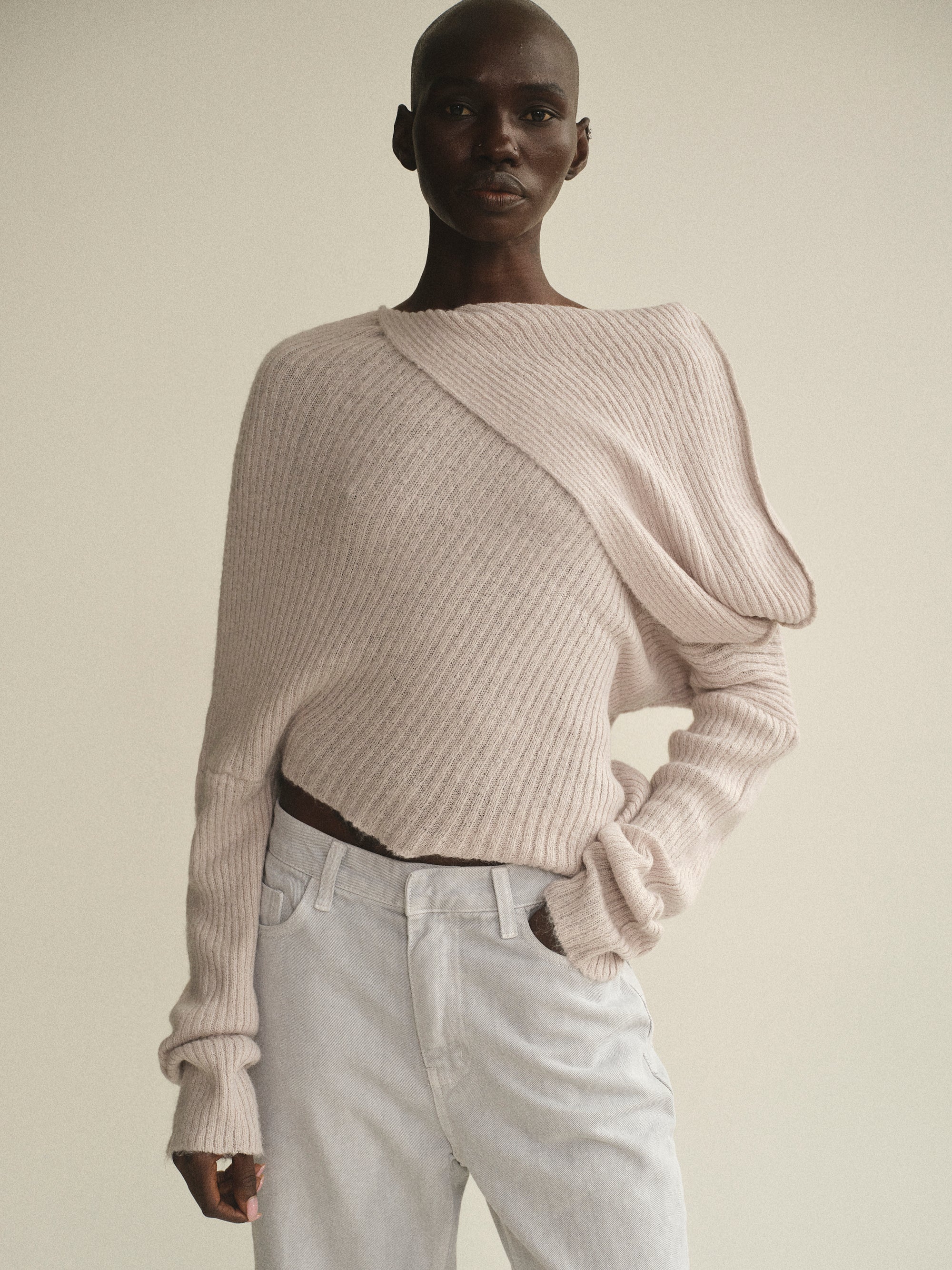 Sculptural Knit Top, Pale Grey