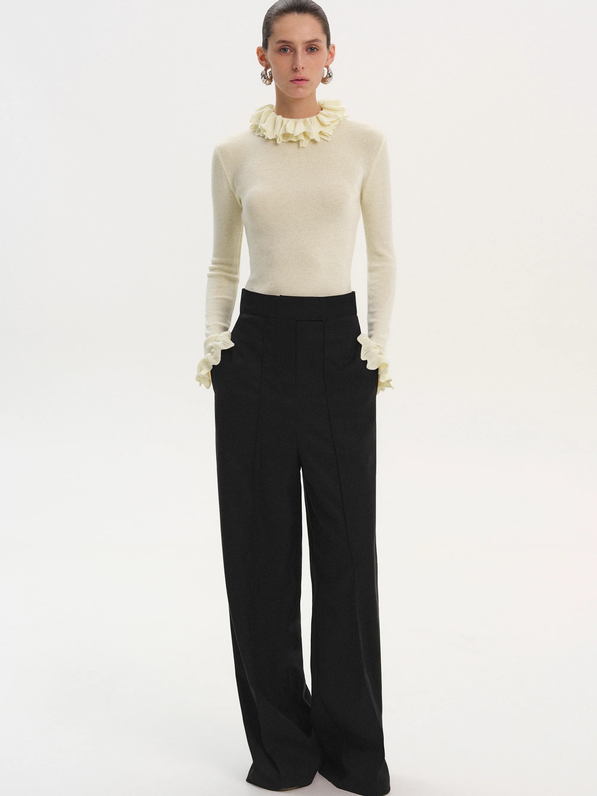 Selvan High Waist Creased Trousers, Black