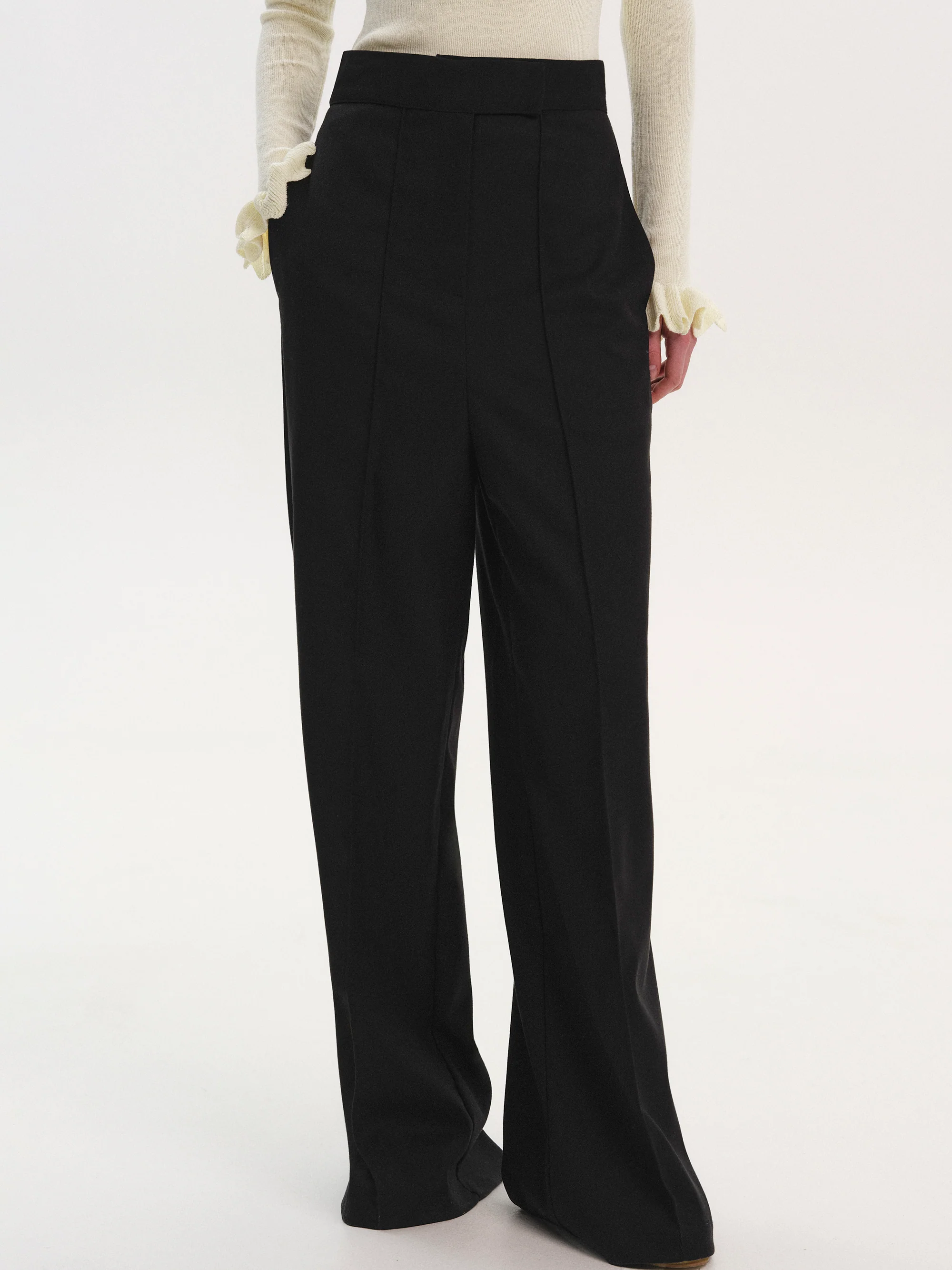 Selvan High Waist Creased Trousers, Black - Image 3