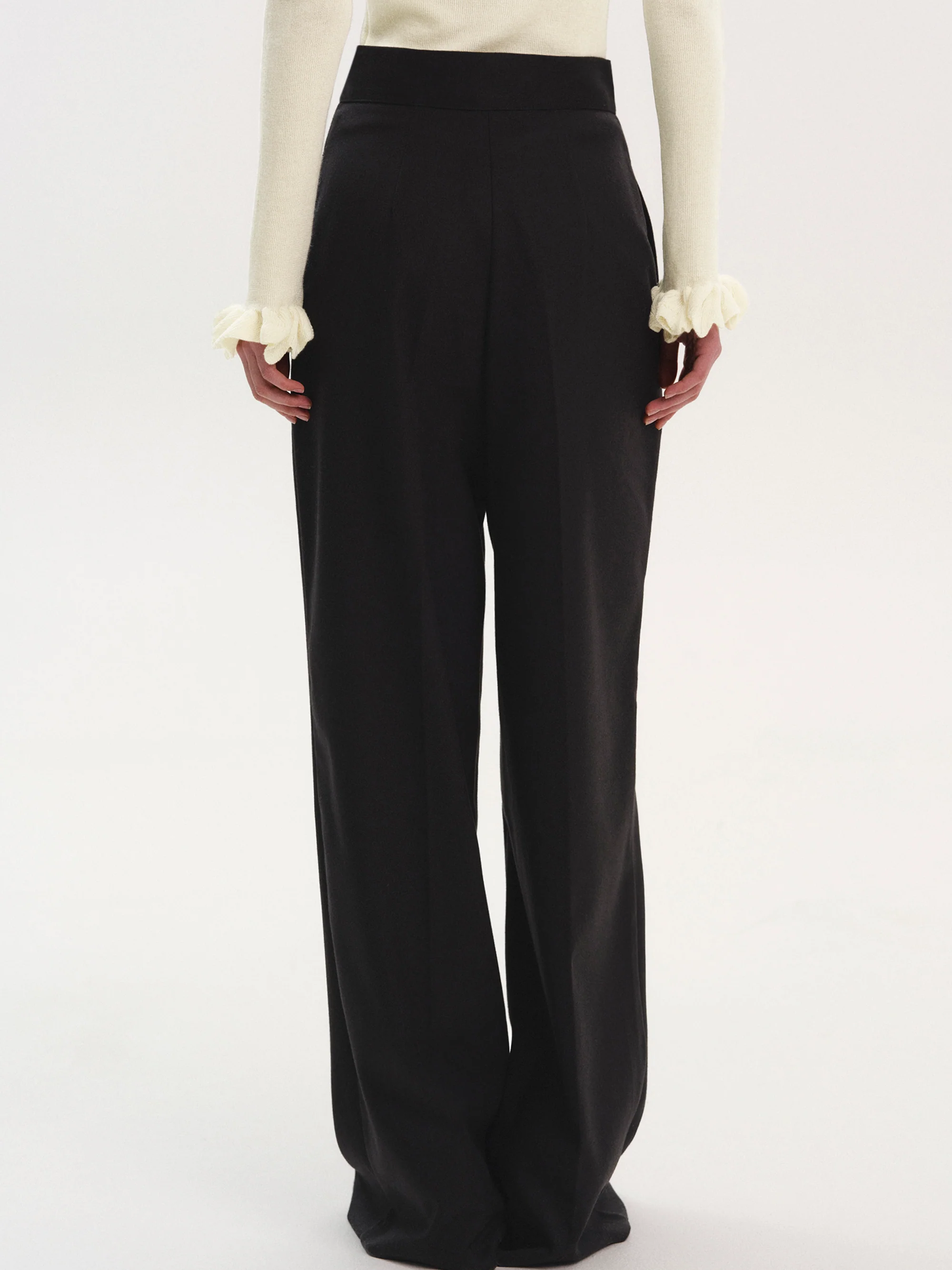 Selvan High Waist Creased Trousers, Black - Image 4