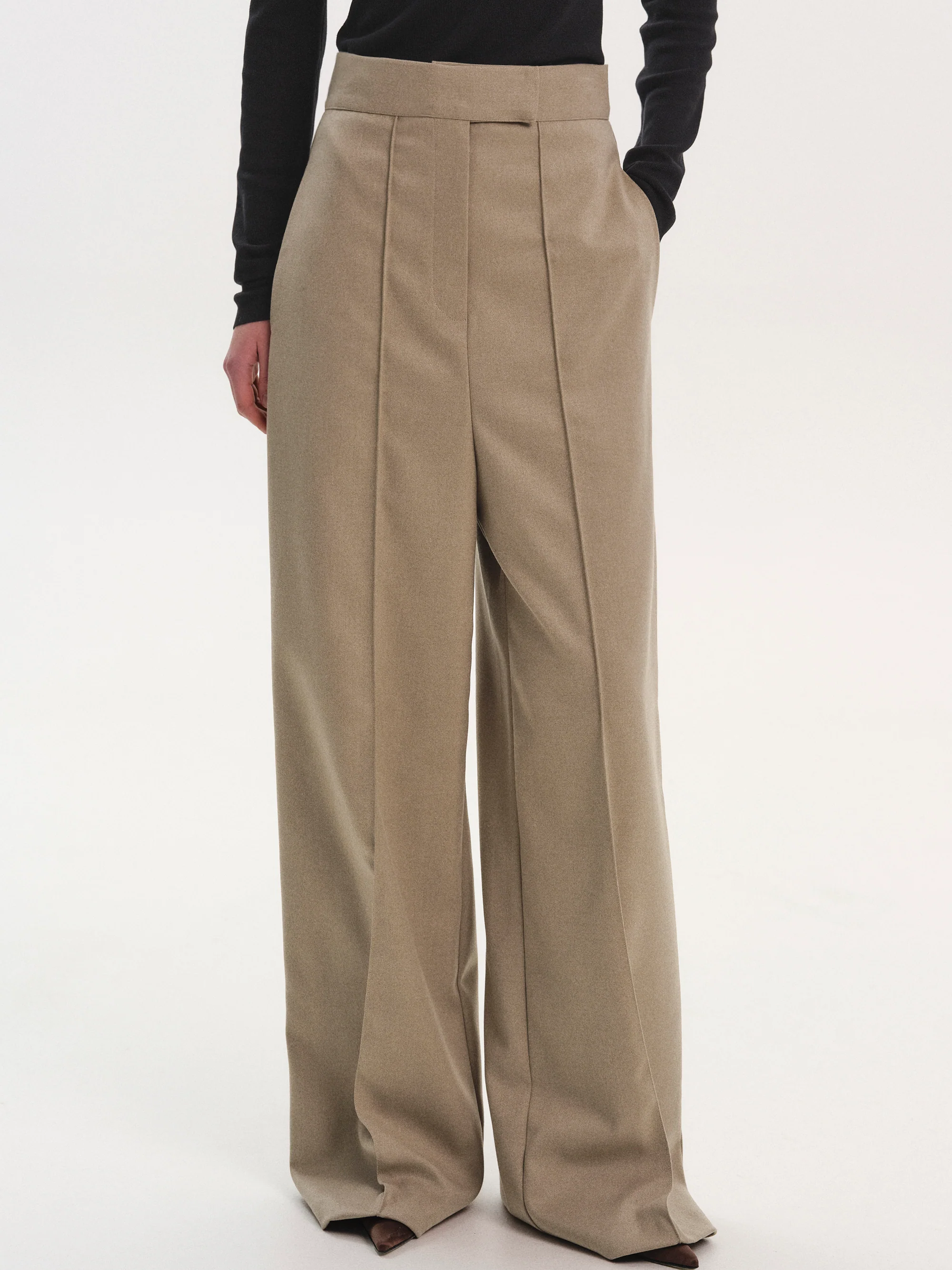 Selvan High Waist Creased Trousers, Mocha - Image 4