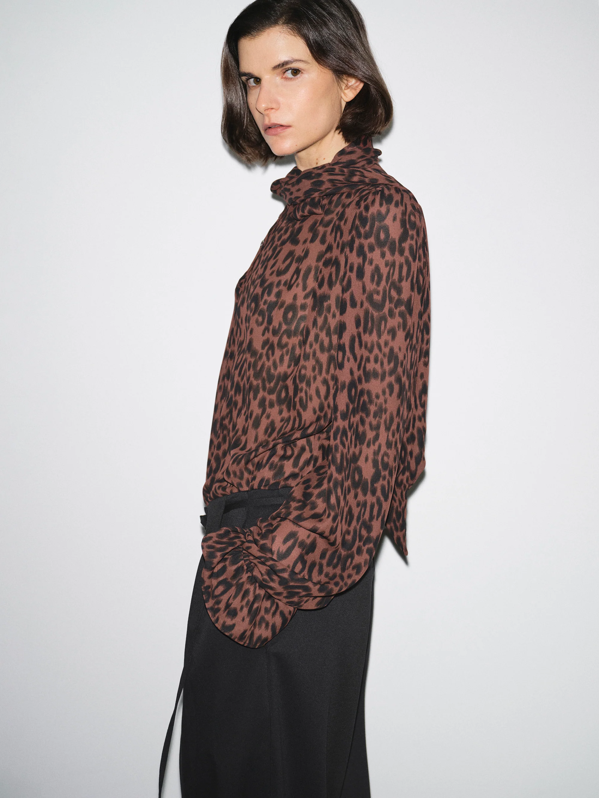 Semi-Sheer Tie Blouse, Leopard - Image 2