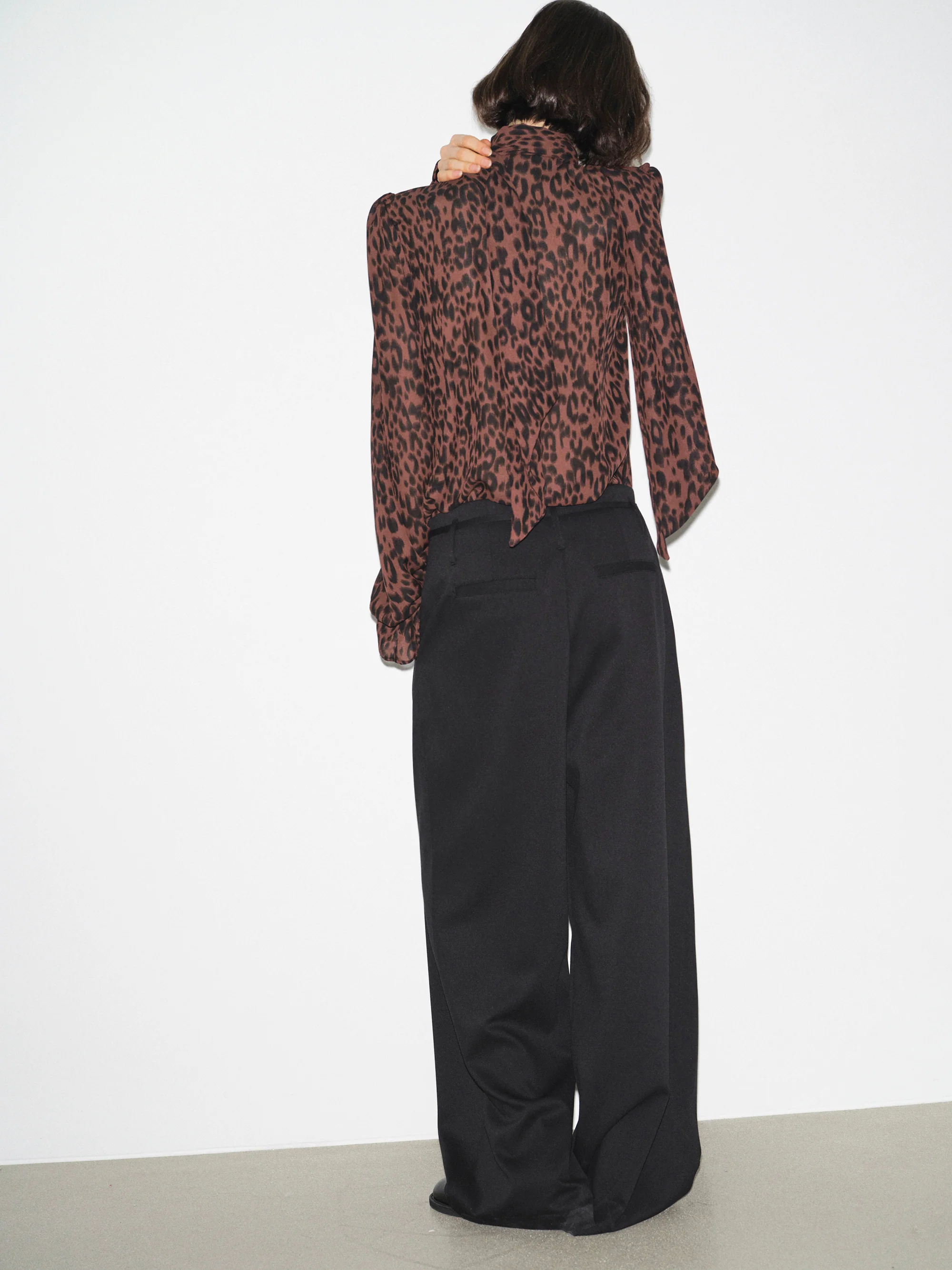 Semi-Sheer Tie Blouse, Leopard - Image 4