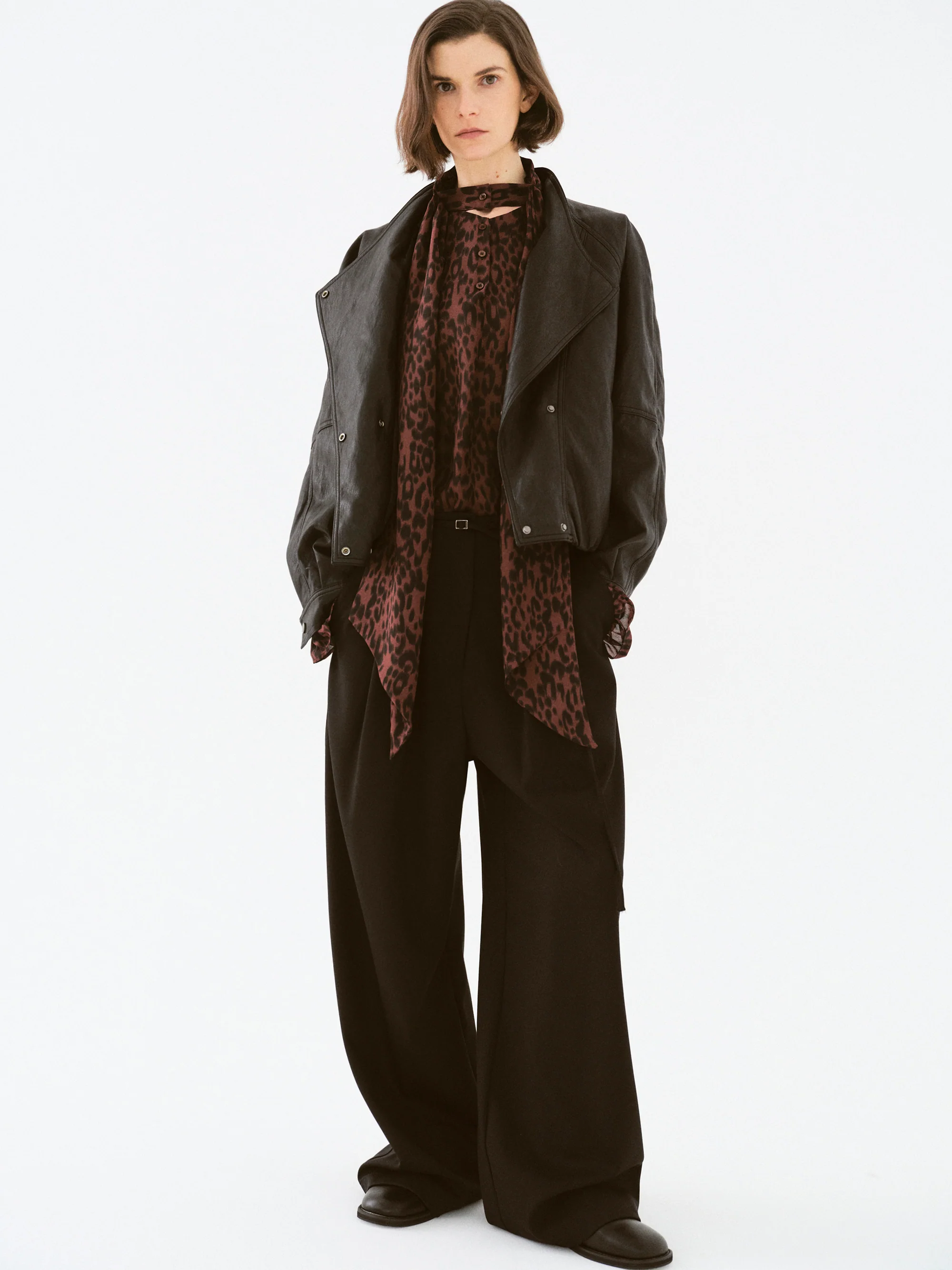 Semi-Sheer Tie Blouse, Leopard - Image 5