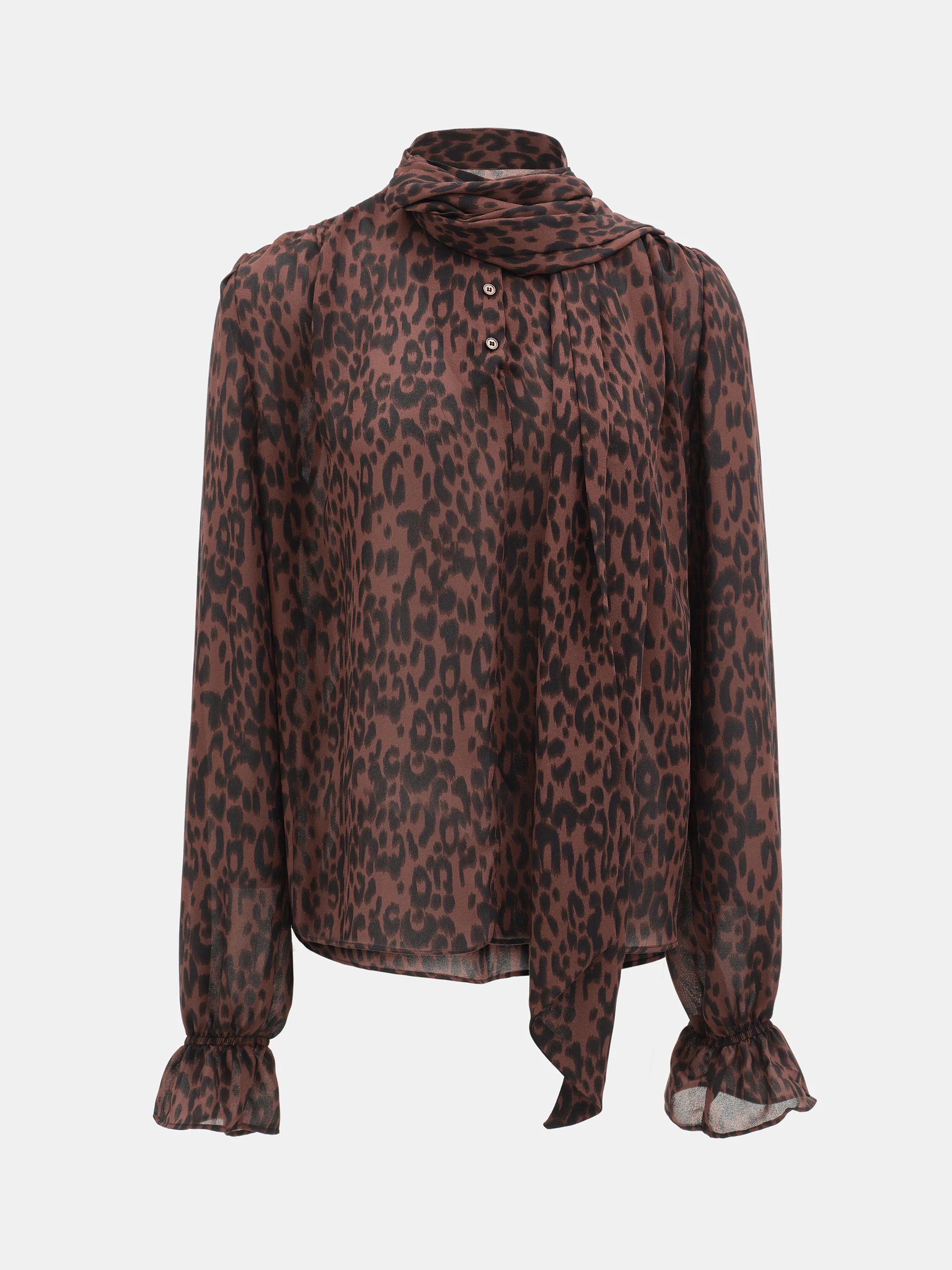 Semi-Sheer Tie Blouse, Leopard - Image 6