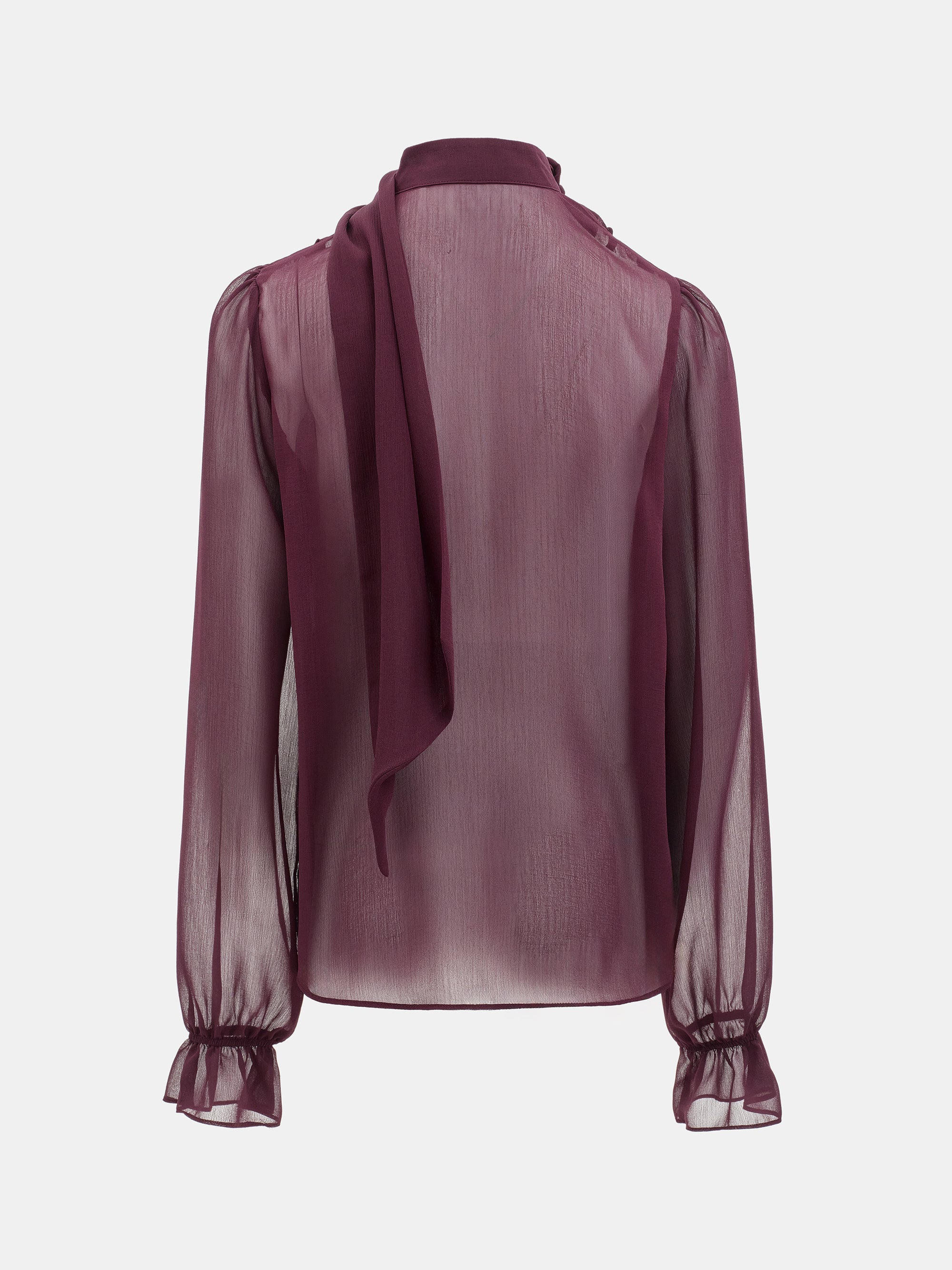 Semi-Sheer Tie Blouse, Wine - Image 7