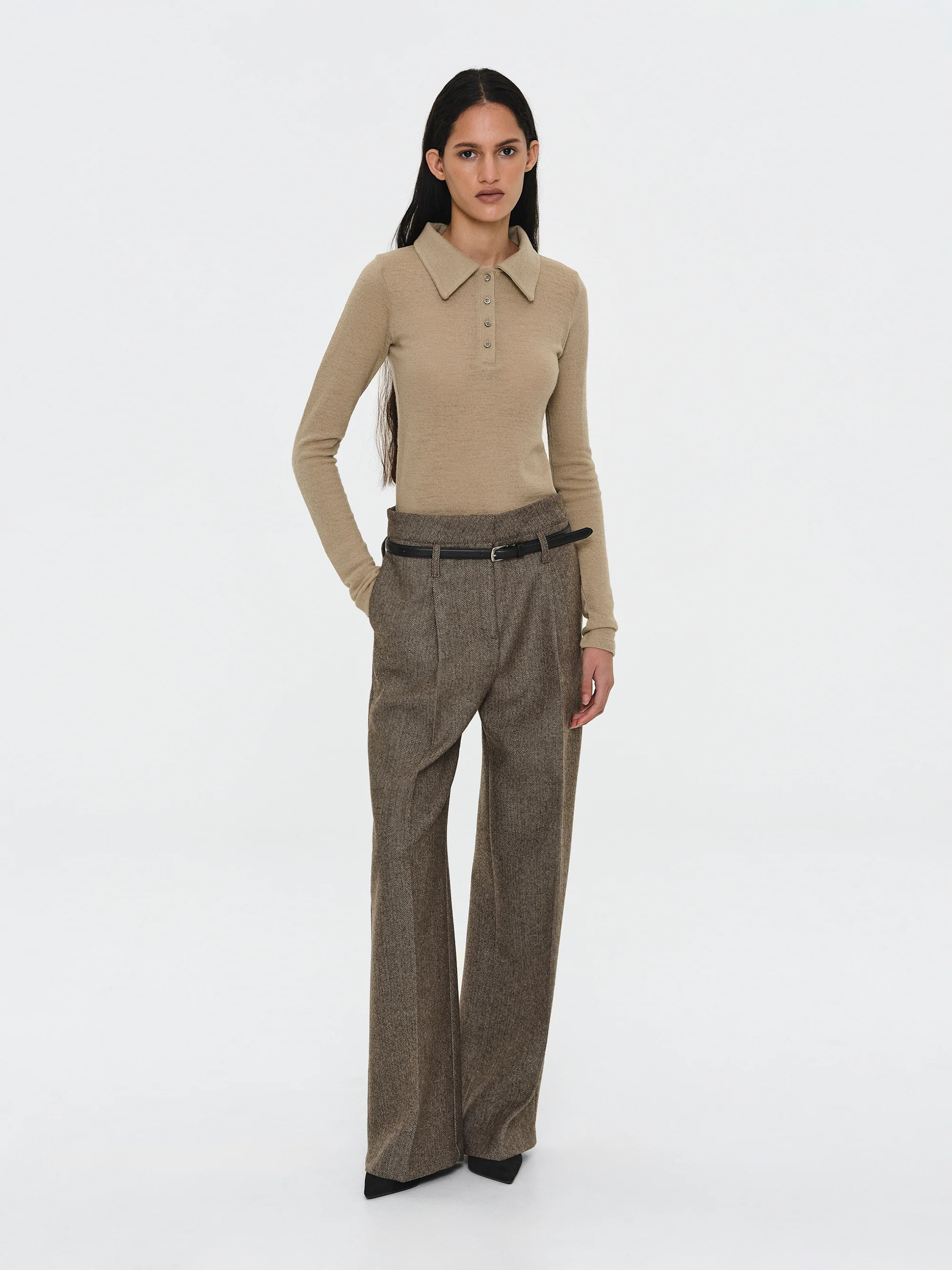 Semi-Sheer Wool Polo, Beige - Image 4