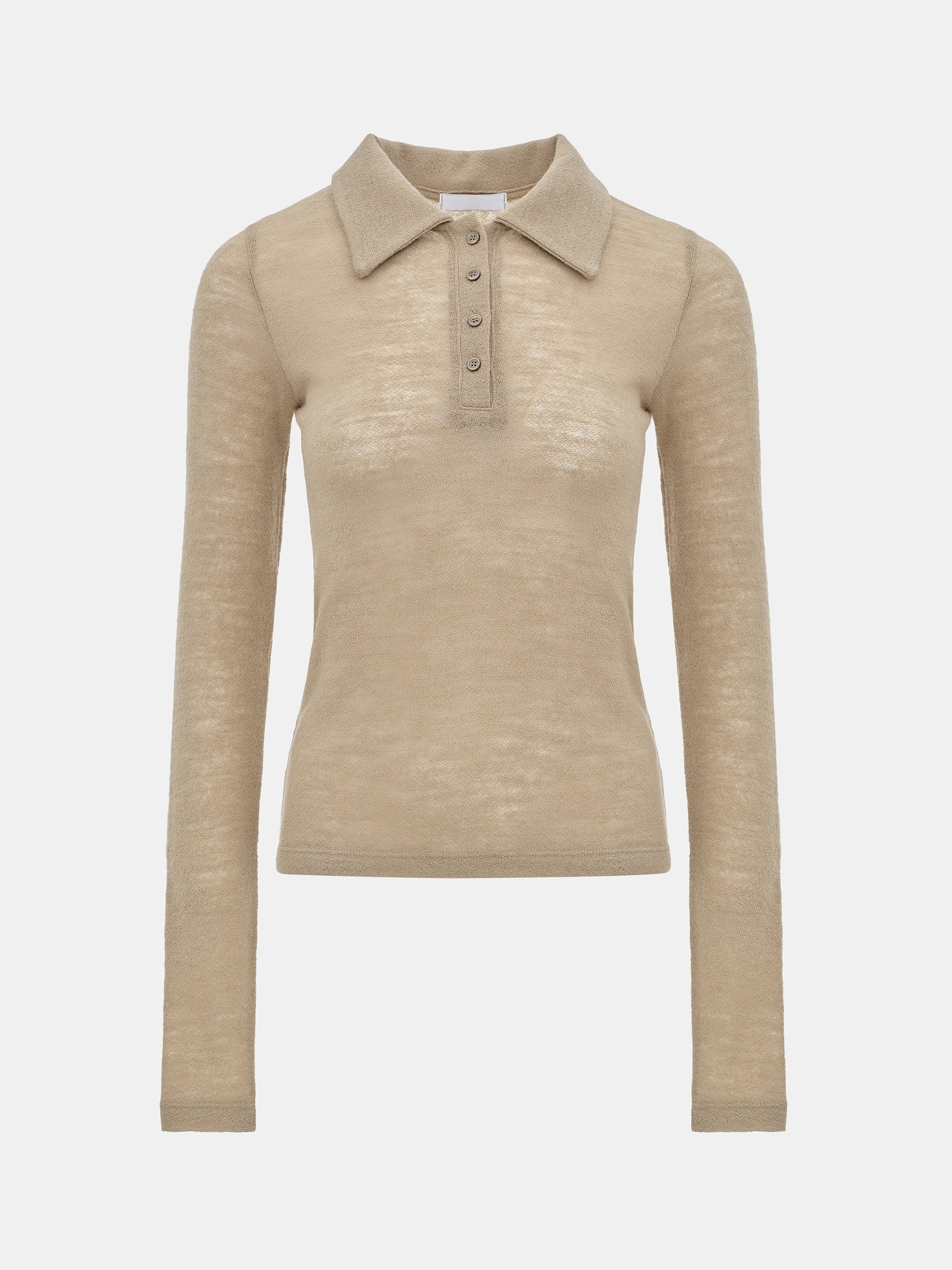 Semi-Sheer Wool Polo, Beige - Image 5