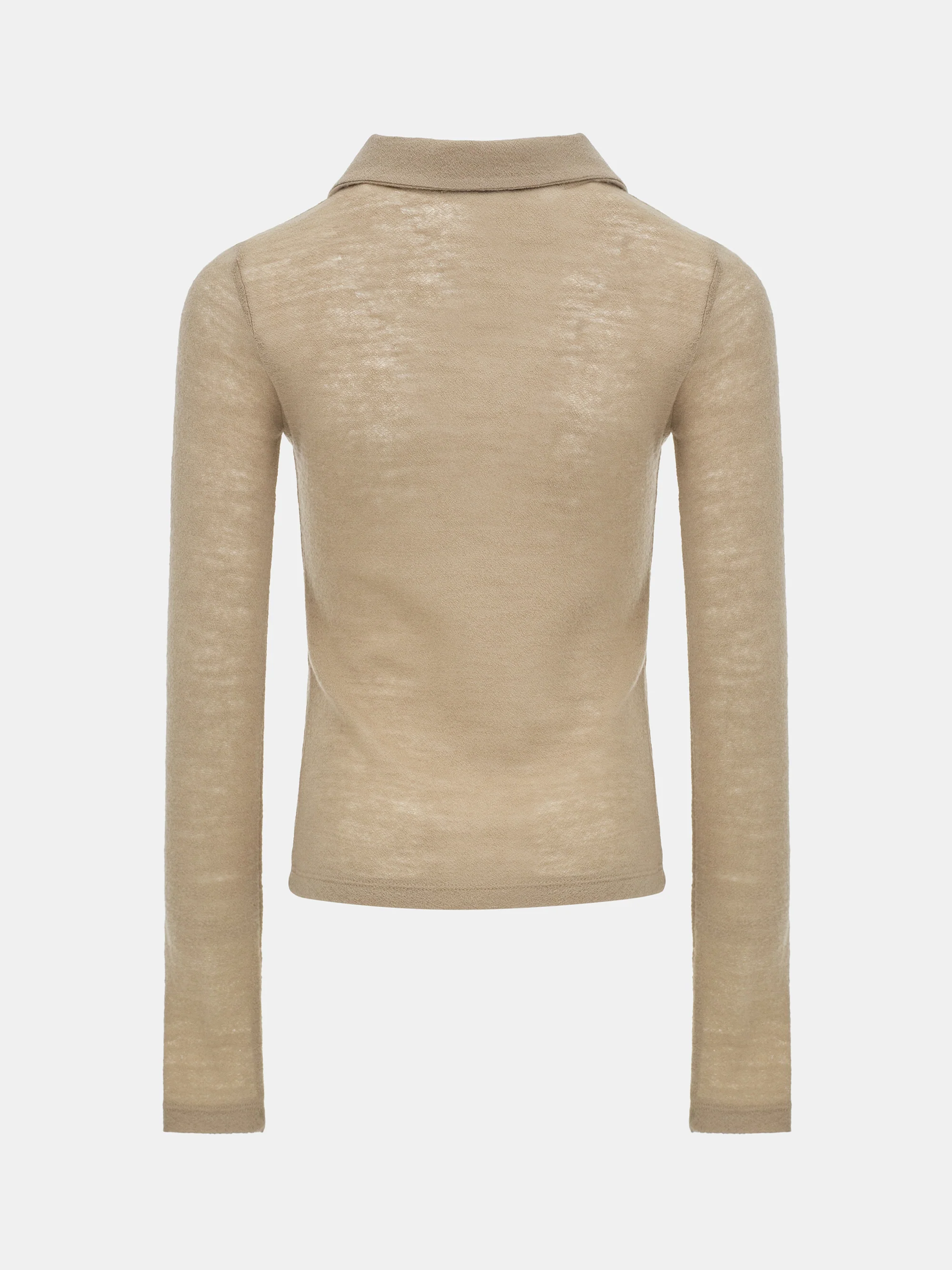 Semi-Sheer Wool Polo, Beige - Image 6