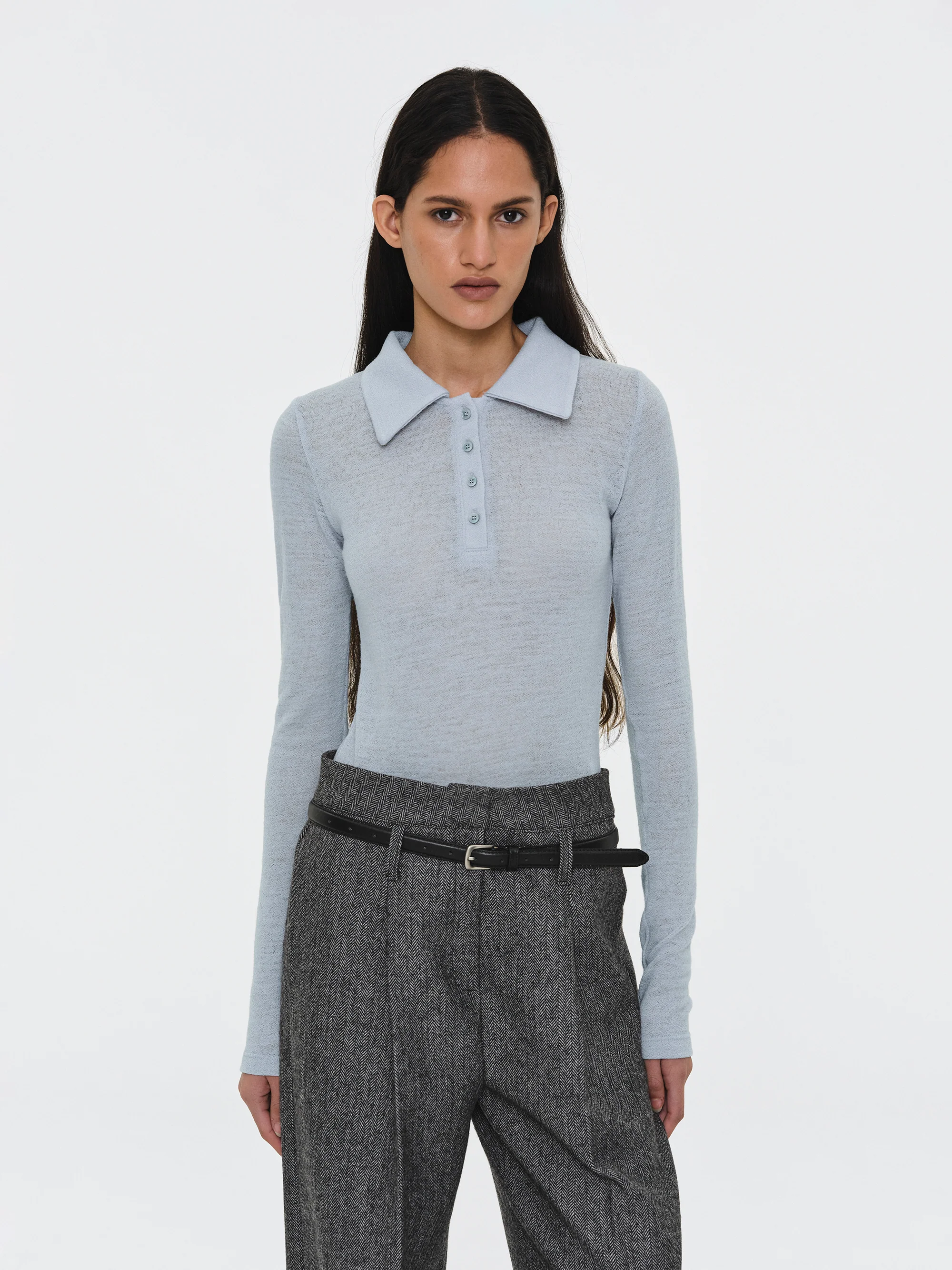 Semi-Sheer Wool Polo, Pale Blue