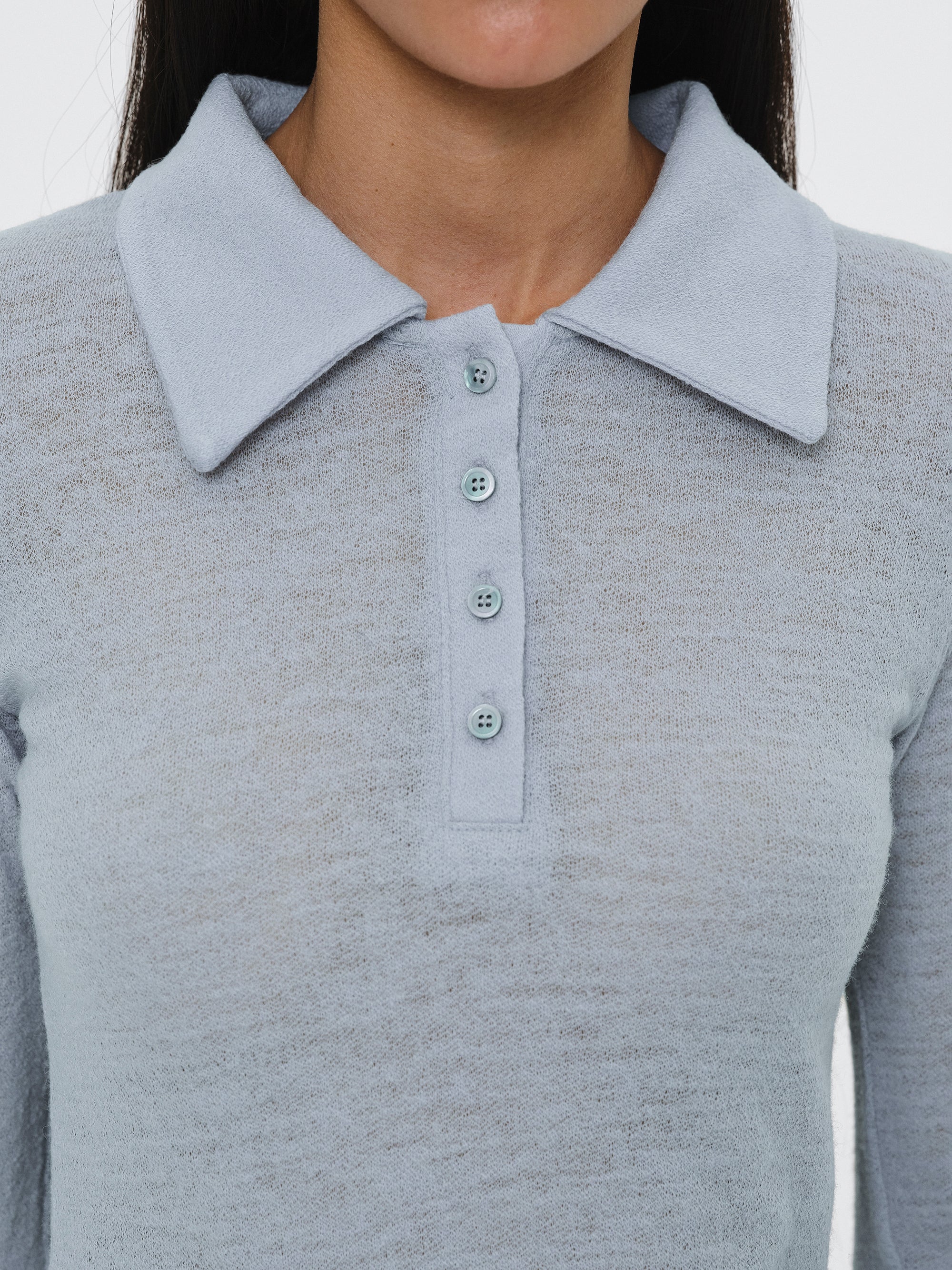Semi-Sheer Wool Polo, Pale Blue - Image 2