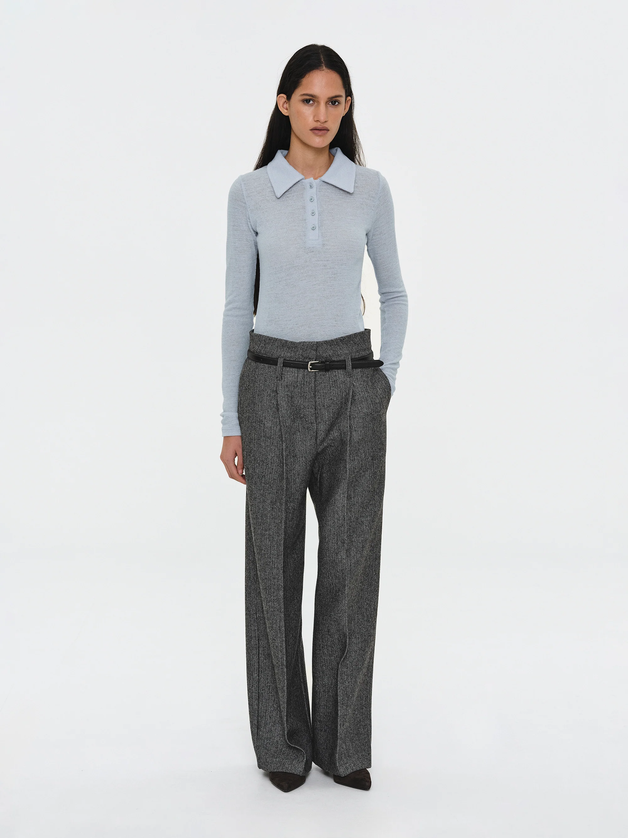 Semi-Sheer Wool Polo, Pale Blue - Image 4