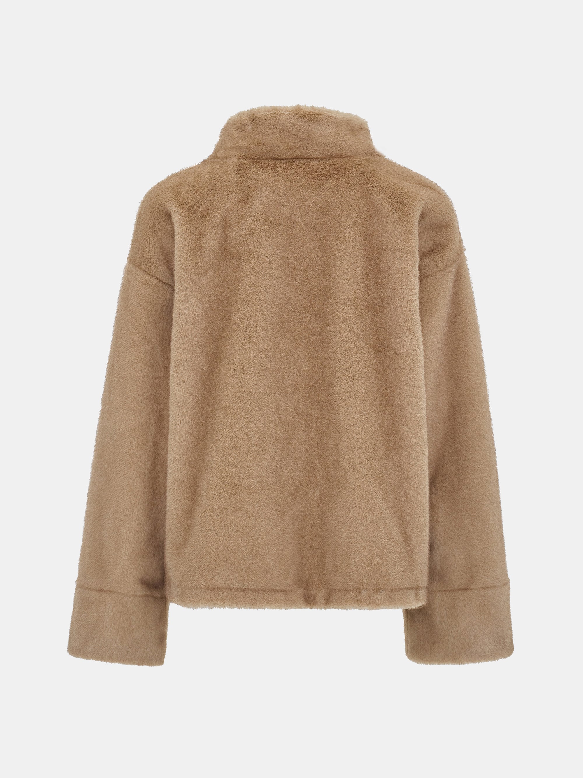 Shawl-Collar Faux-Fur Jacket, Beige - Image 6