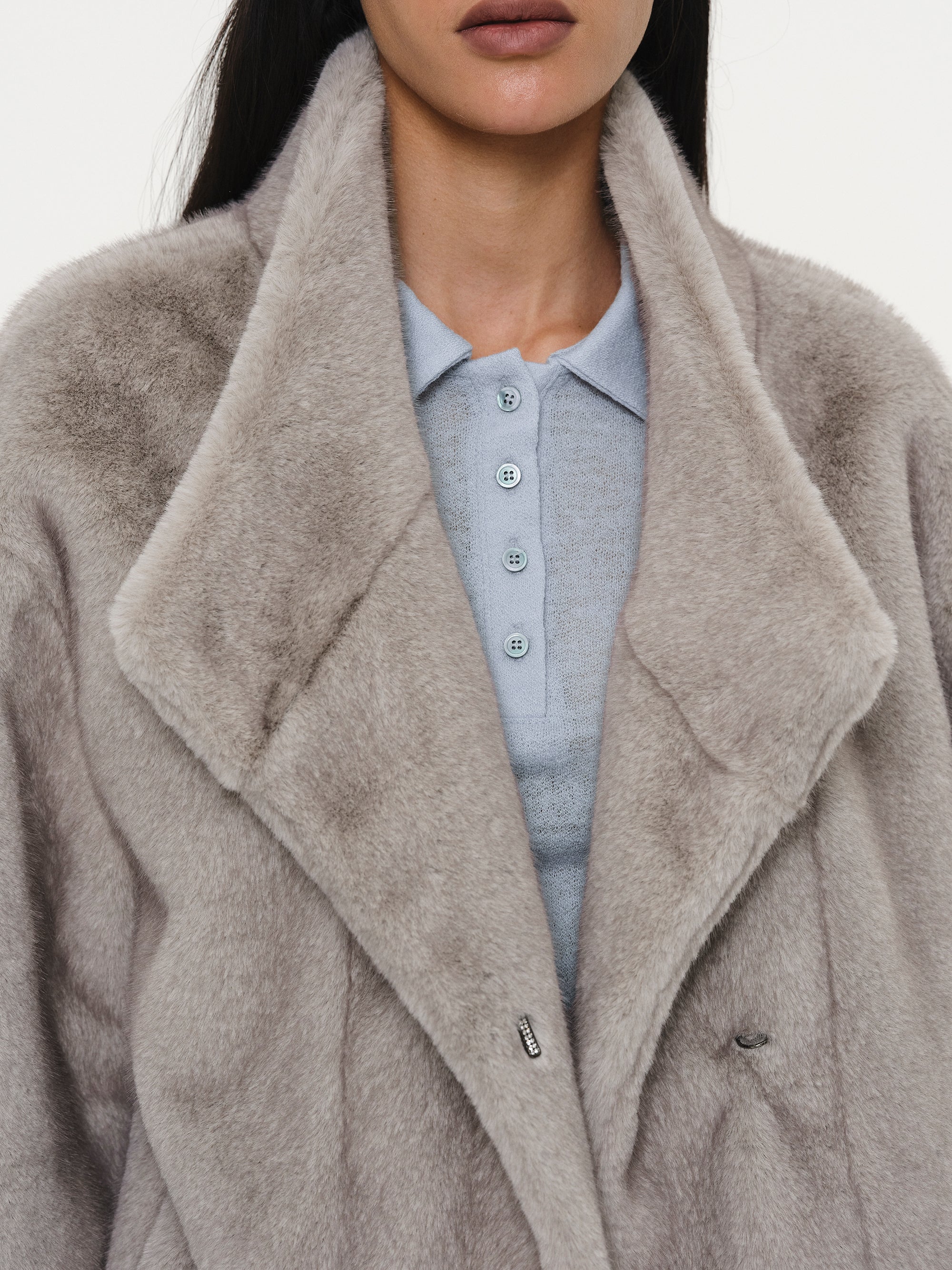 Shawl-Collar Faux-Fur Jacket, Grey - Image 2