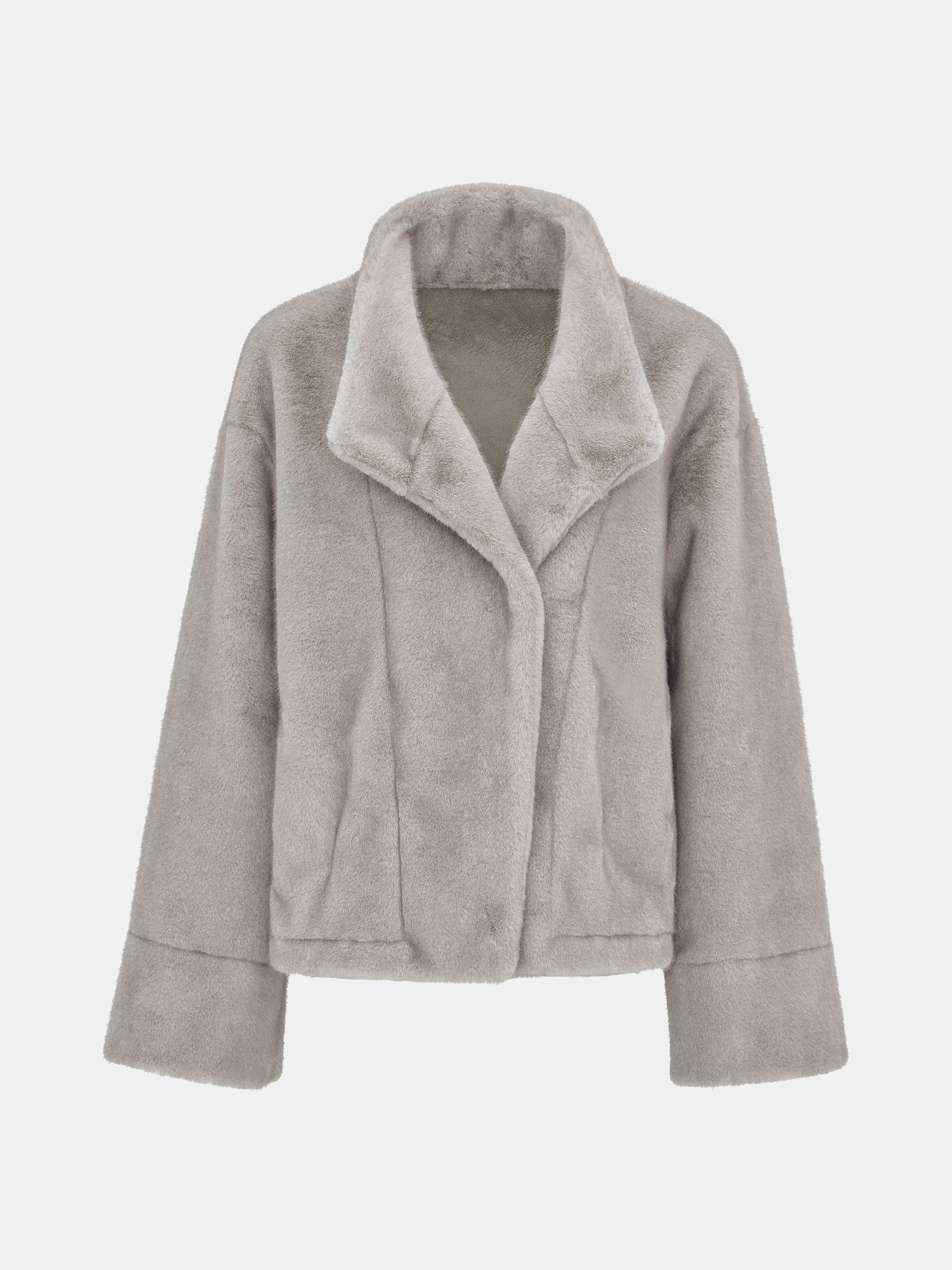 Shawl-Collar Faux-Fur Jacket, Grey - Image 7