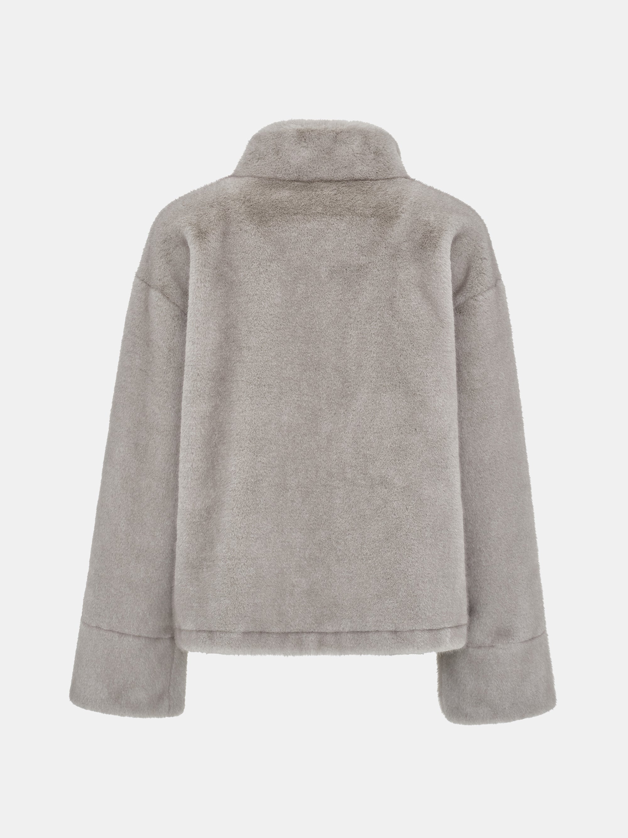 Shawl-Collar Faux-Fur Jacket, Grey - Image 8