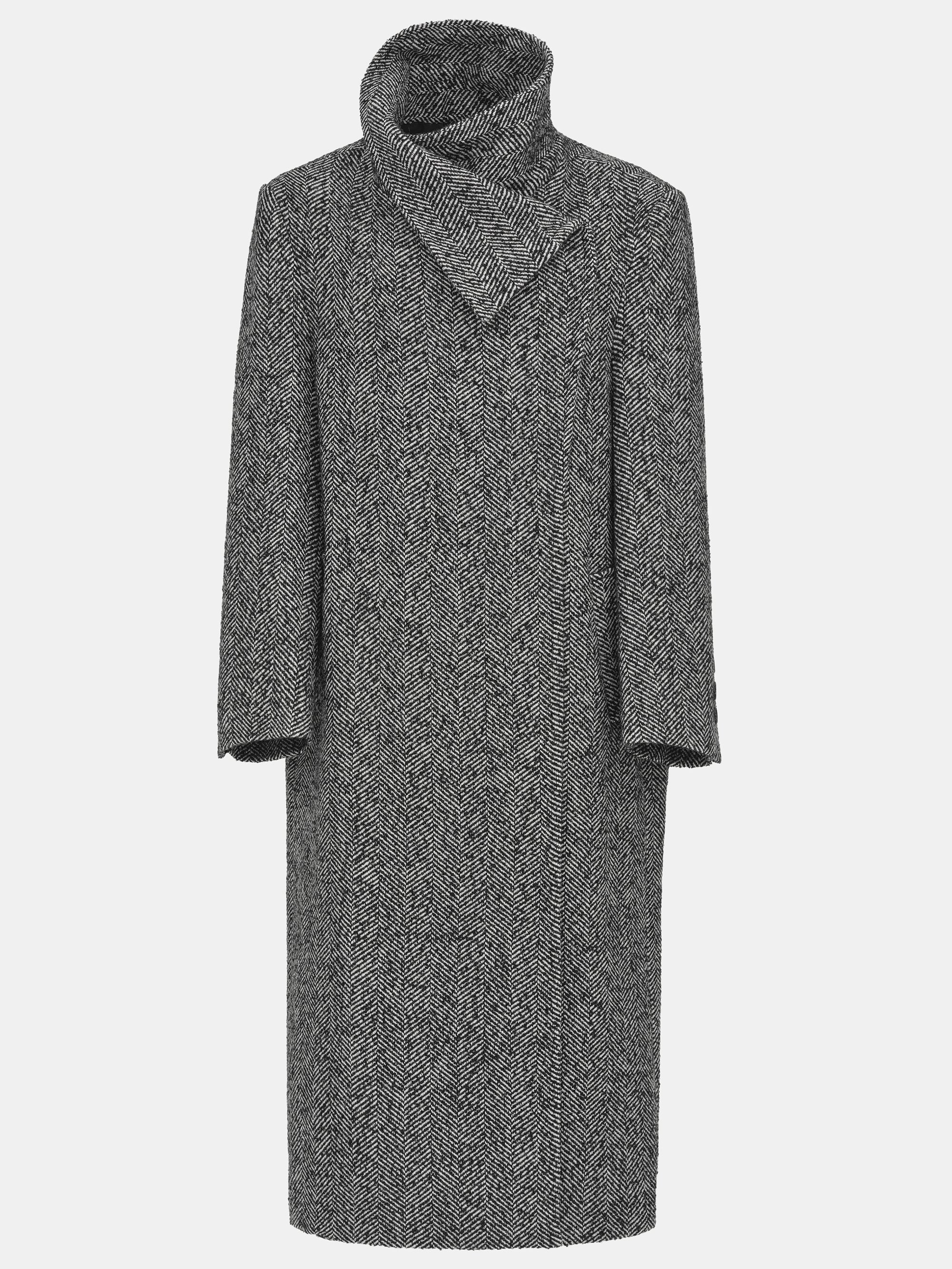 Shawl-Collar Herringbone Coat, Black - Image 5