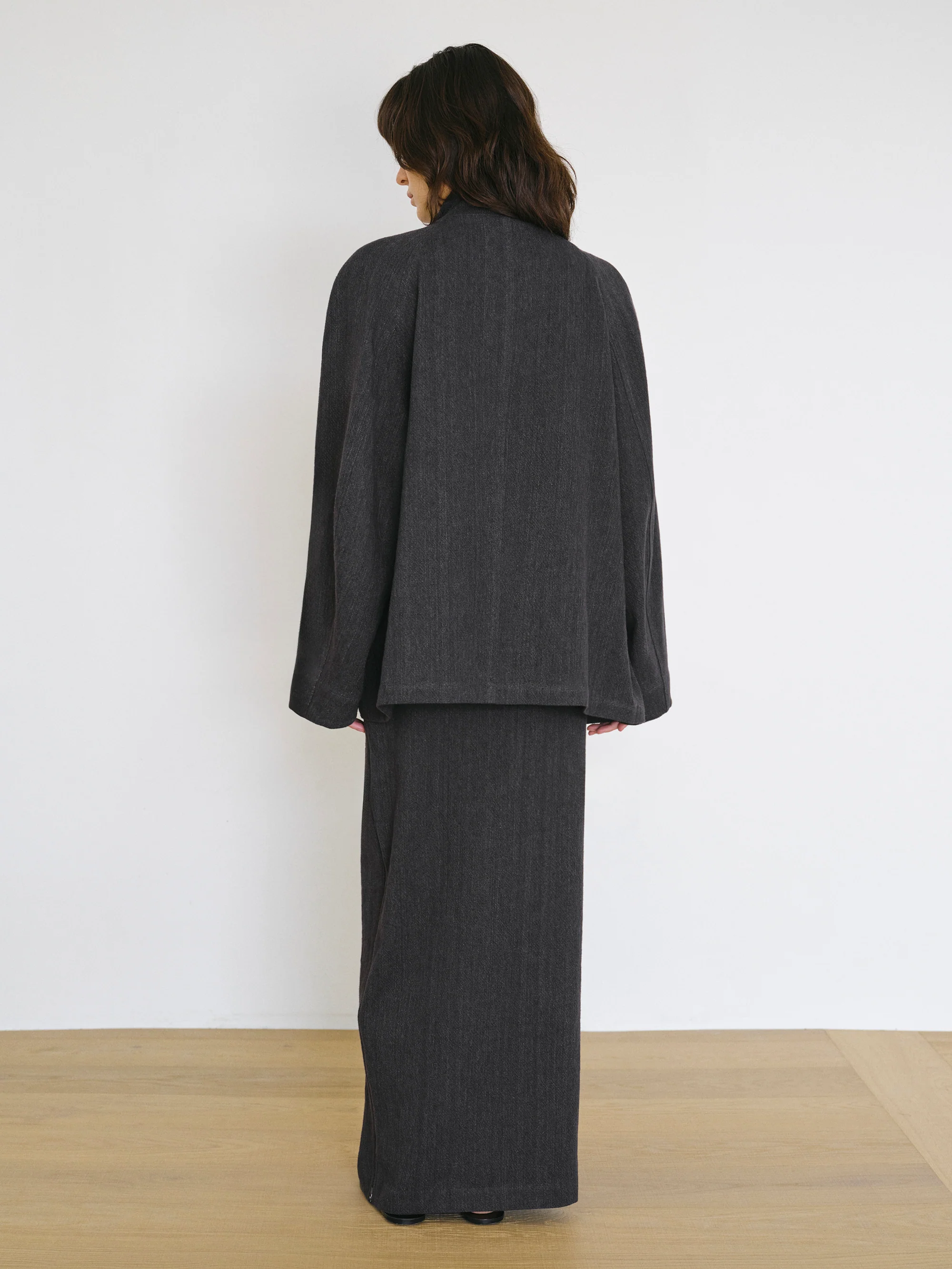 Shawl-Collar Linen-Blend Jacket, Charcoal - Image 4