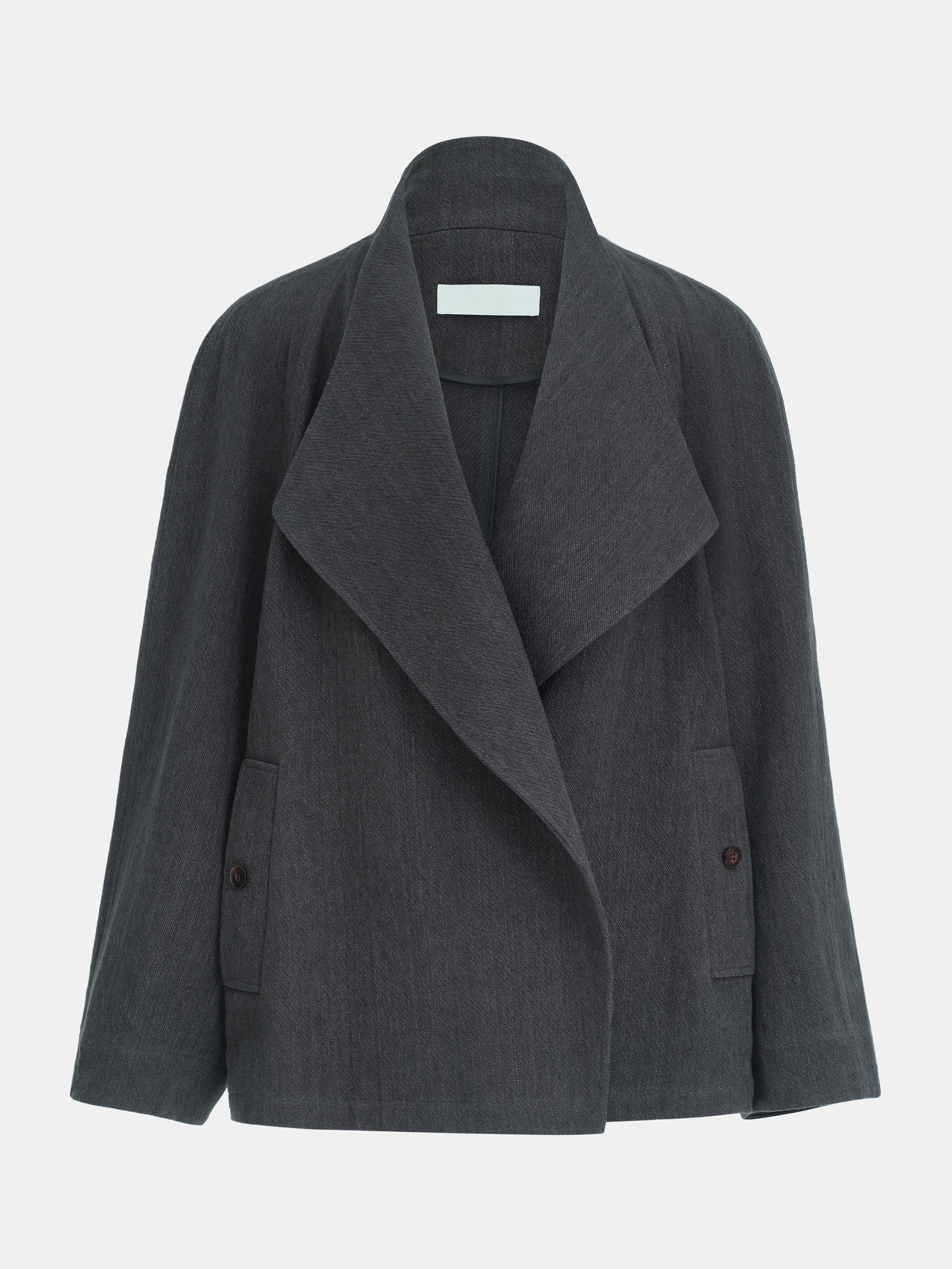 Shawl-Collar Linen-Blend Jacket, Charcoal - Image 5