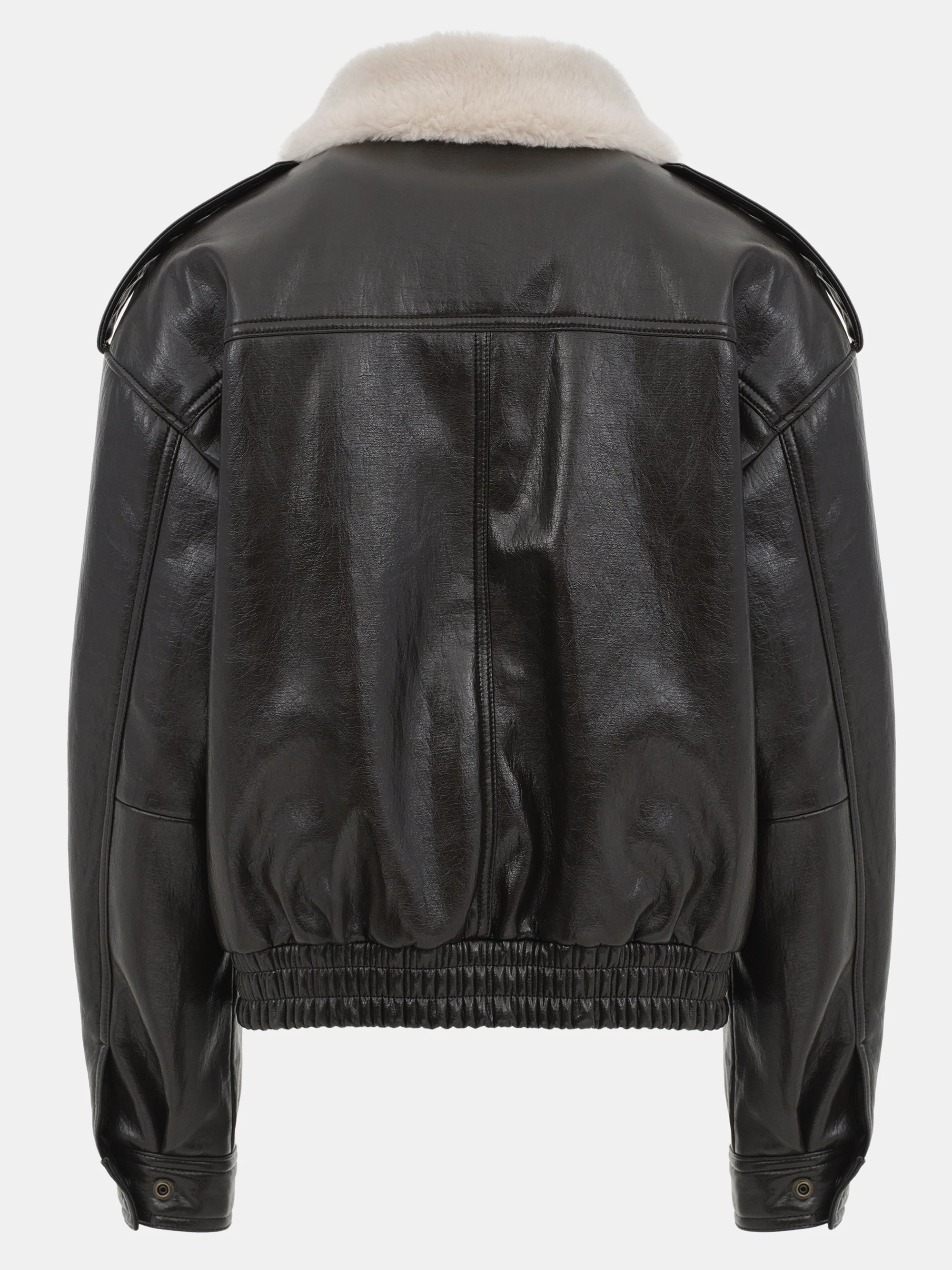 Shearling Collar Blouson Leather Jacket, Black - Image 7