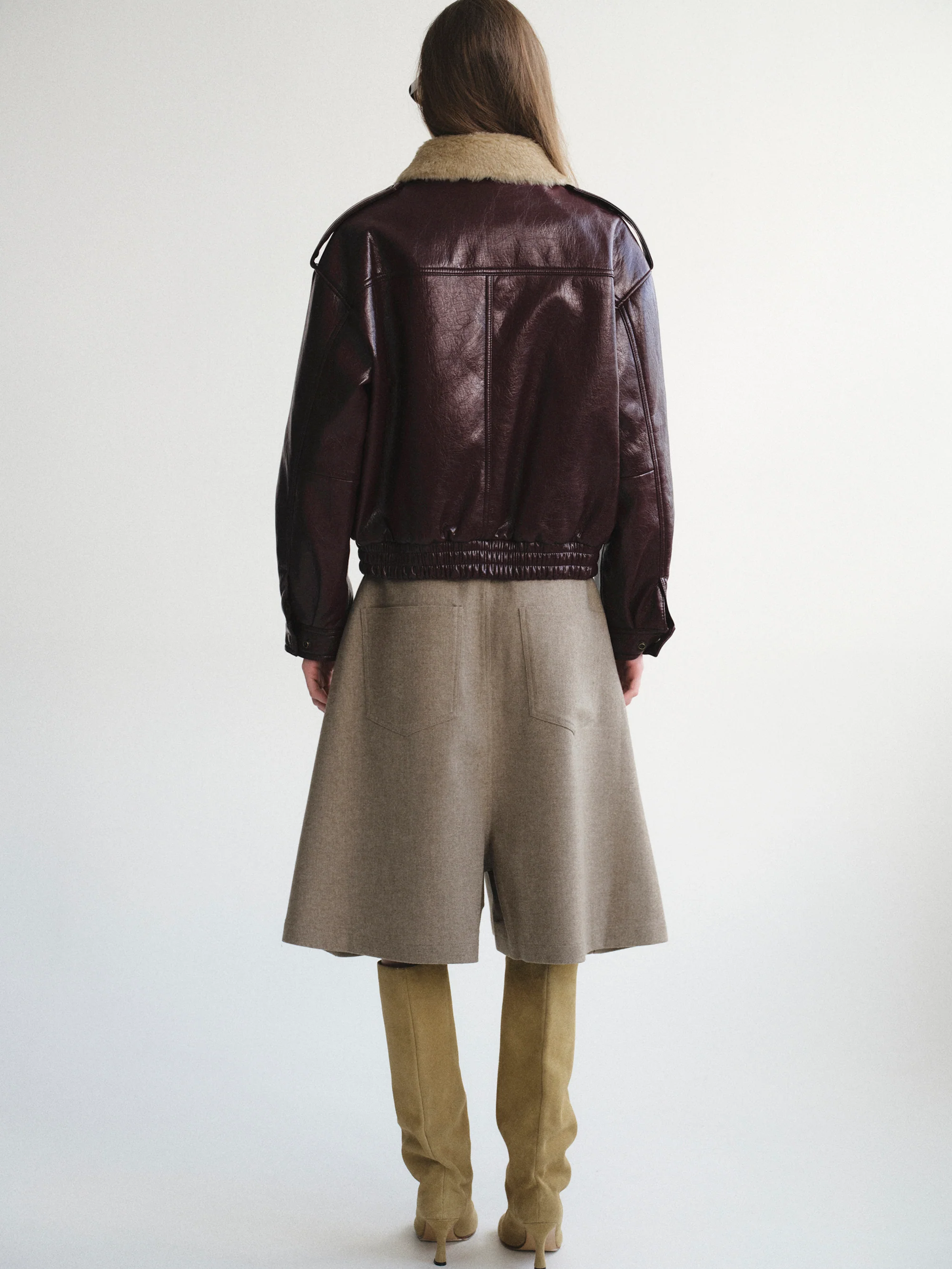 Shearling Collar Blouson Leather Jacket, Zinfandel - Image 6