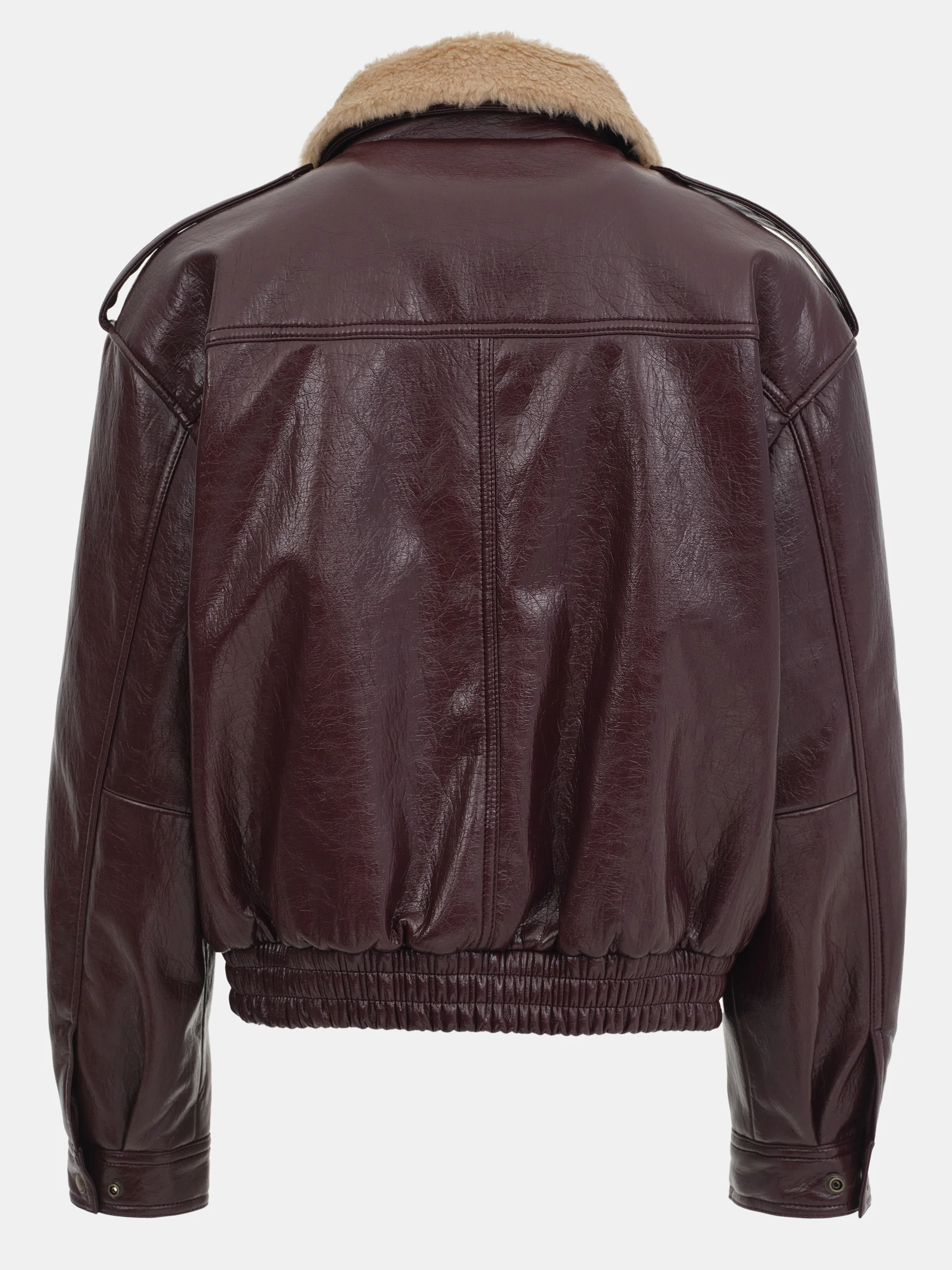 Shearling Collar Blouson Leather Jacket, Zinfandel - Image 8