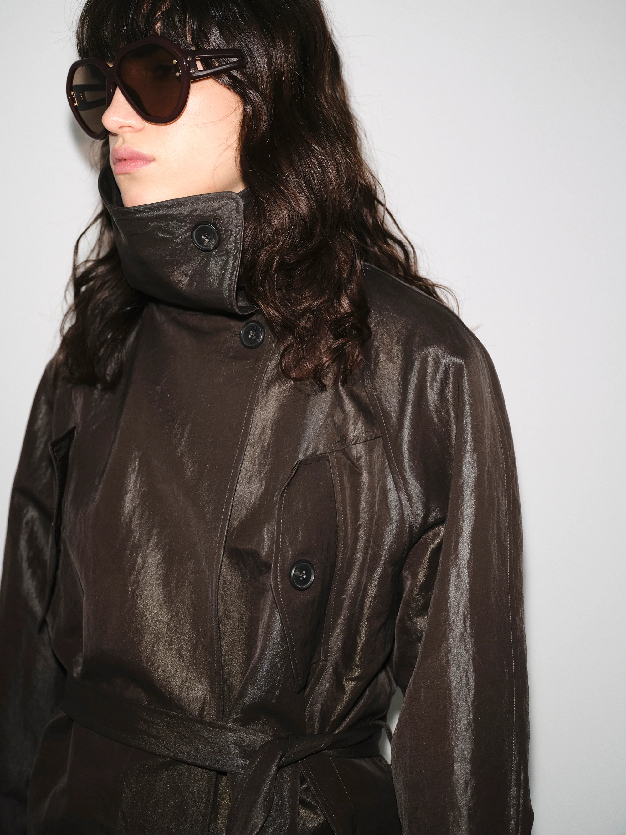 Sheen Taffeta Short Jacket, Brown