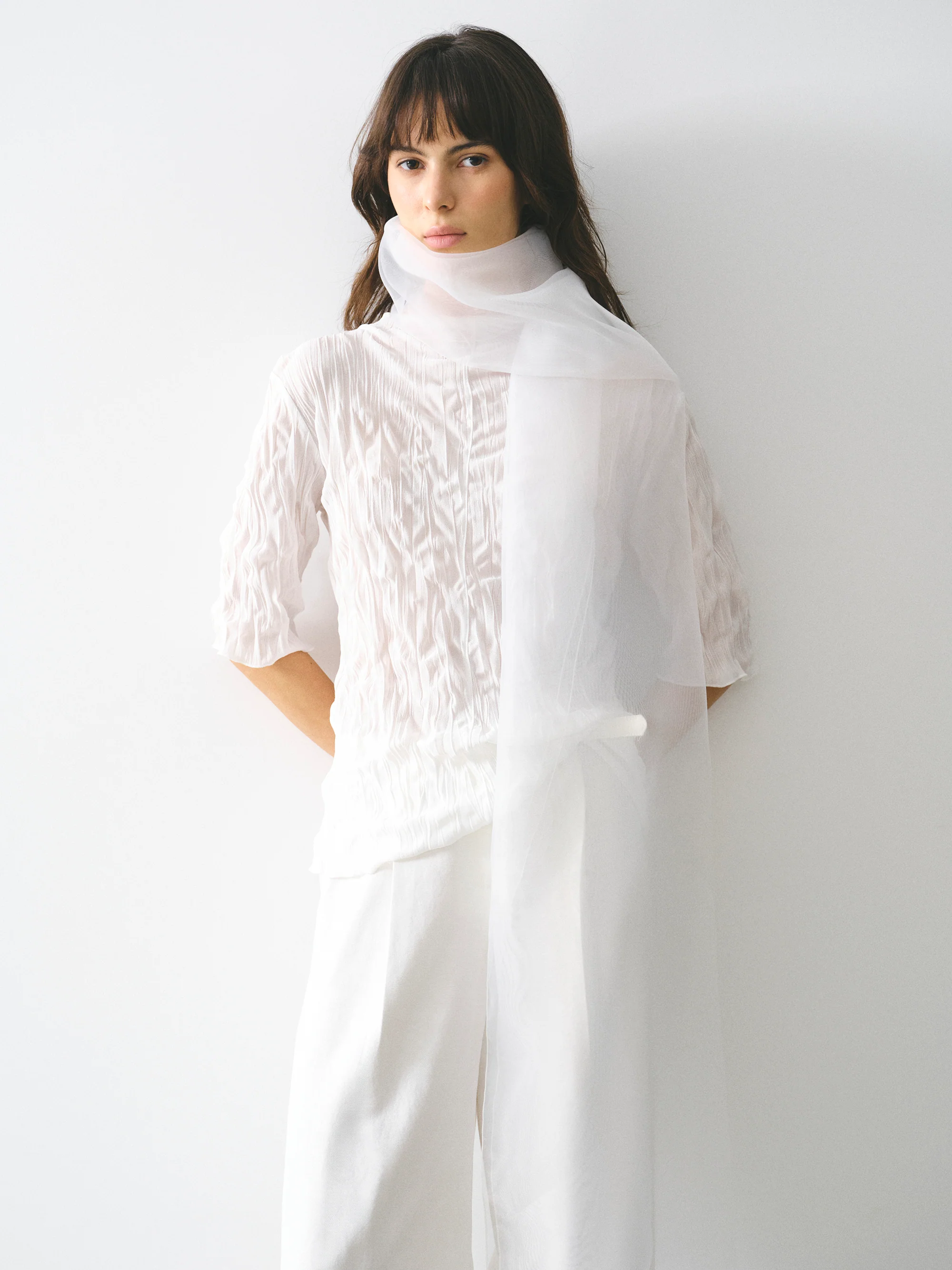 Sheer Organza Scarf, White - Image 3